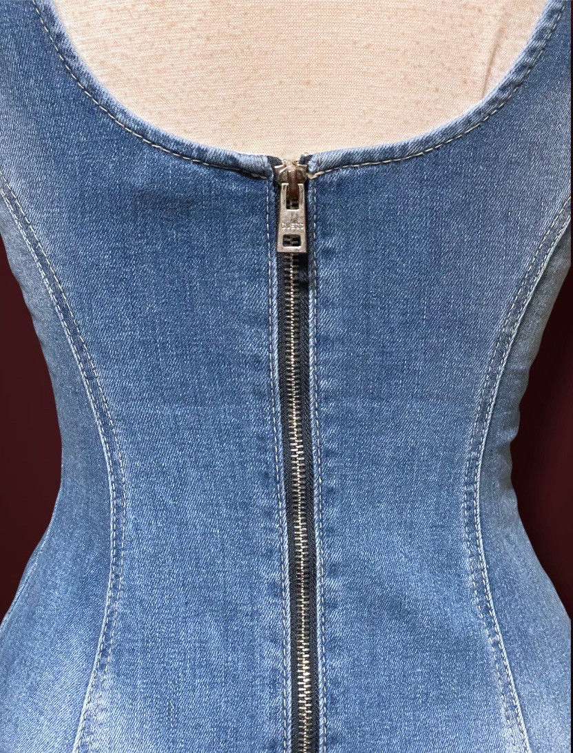 Vintage 1990’s Guess Stretch Distressed Denim Jean BodyCon Mini Tank Dress