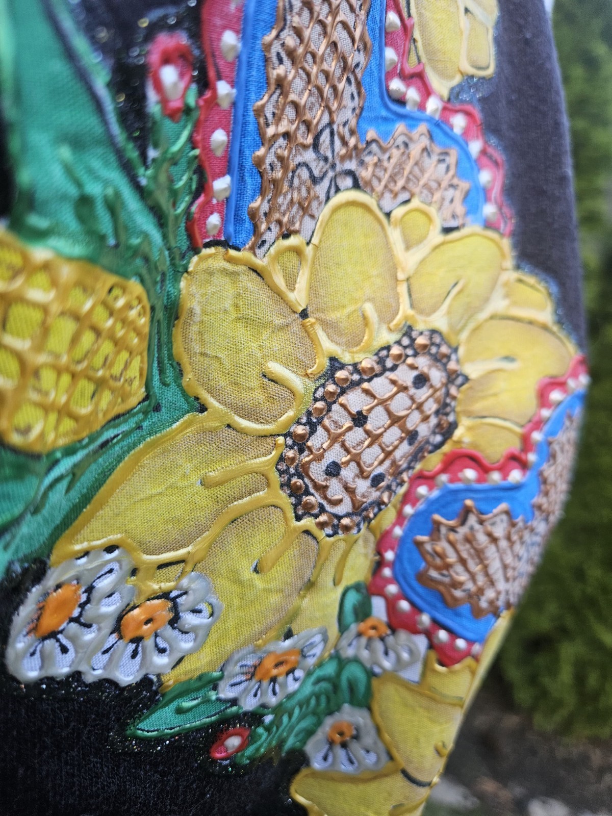 Vtg Quitman USA Sweatshirt Black Painted Applique Sunflower Corn Art One Size