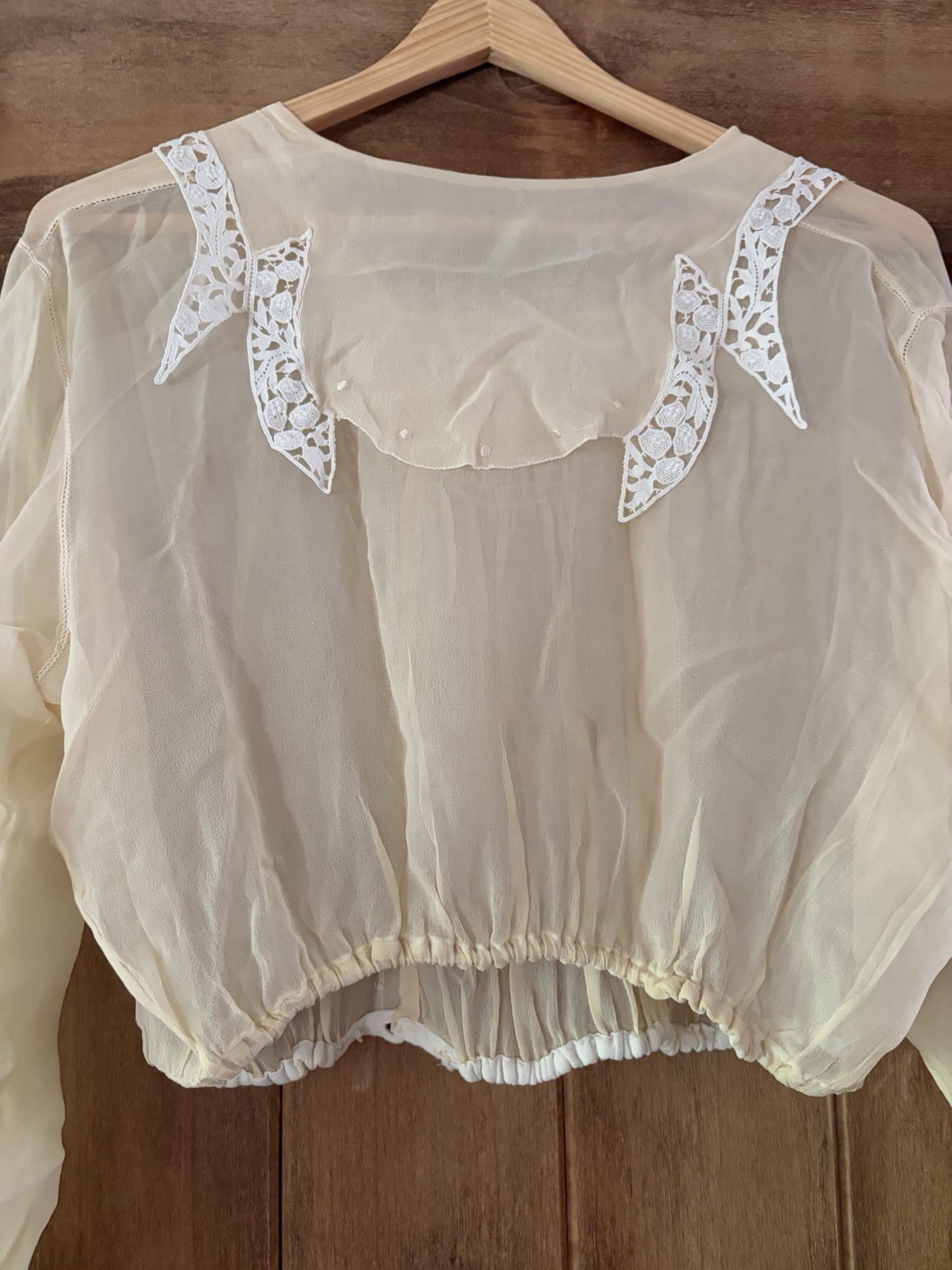 Antique 1920s Sheer Bed Jacket Boudoir Blouse Lace Embroidery Ivory Lingerie