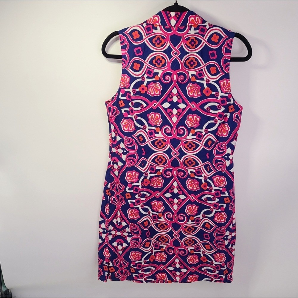 Vineyard vines pink purple white cotton v neck aztec print midi dress size 10