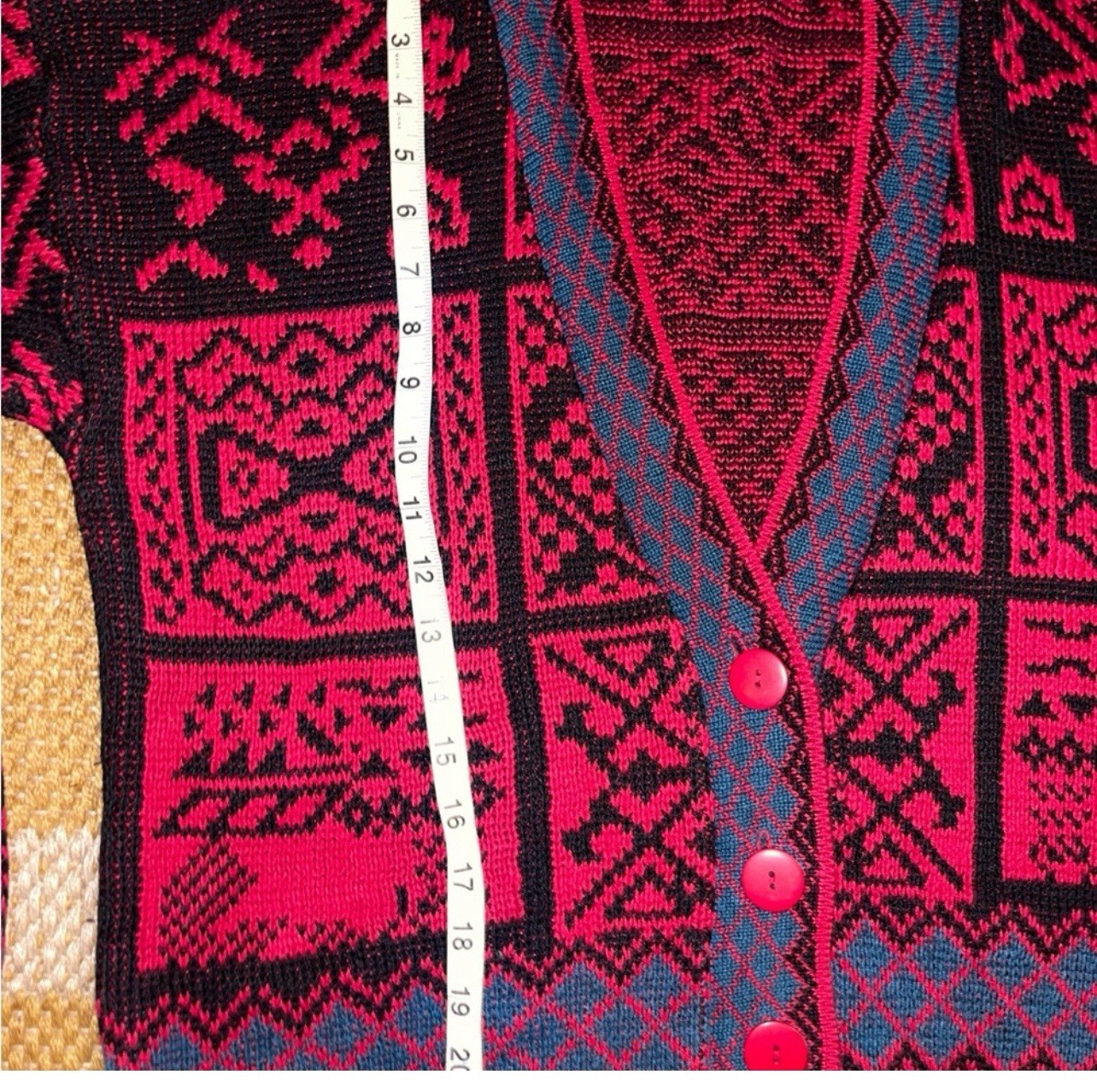 Vintage 90s Geometric Grandpa Sweater Cardigan Button Up Ramie Cotton Size M
