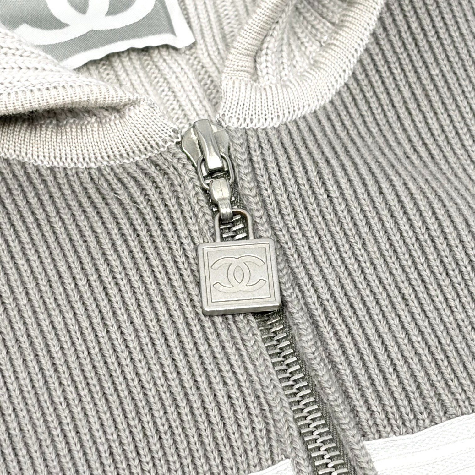 CHANEL Sport Vintage 04A CC Logo Knit Zip Hoodie Jacket Top #38 Gray 901826