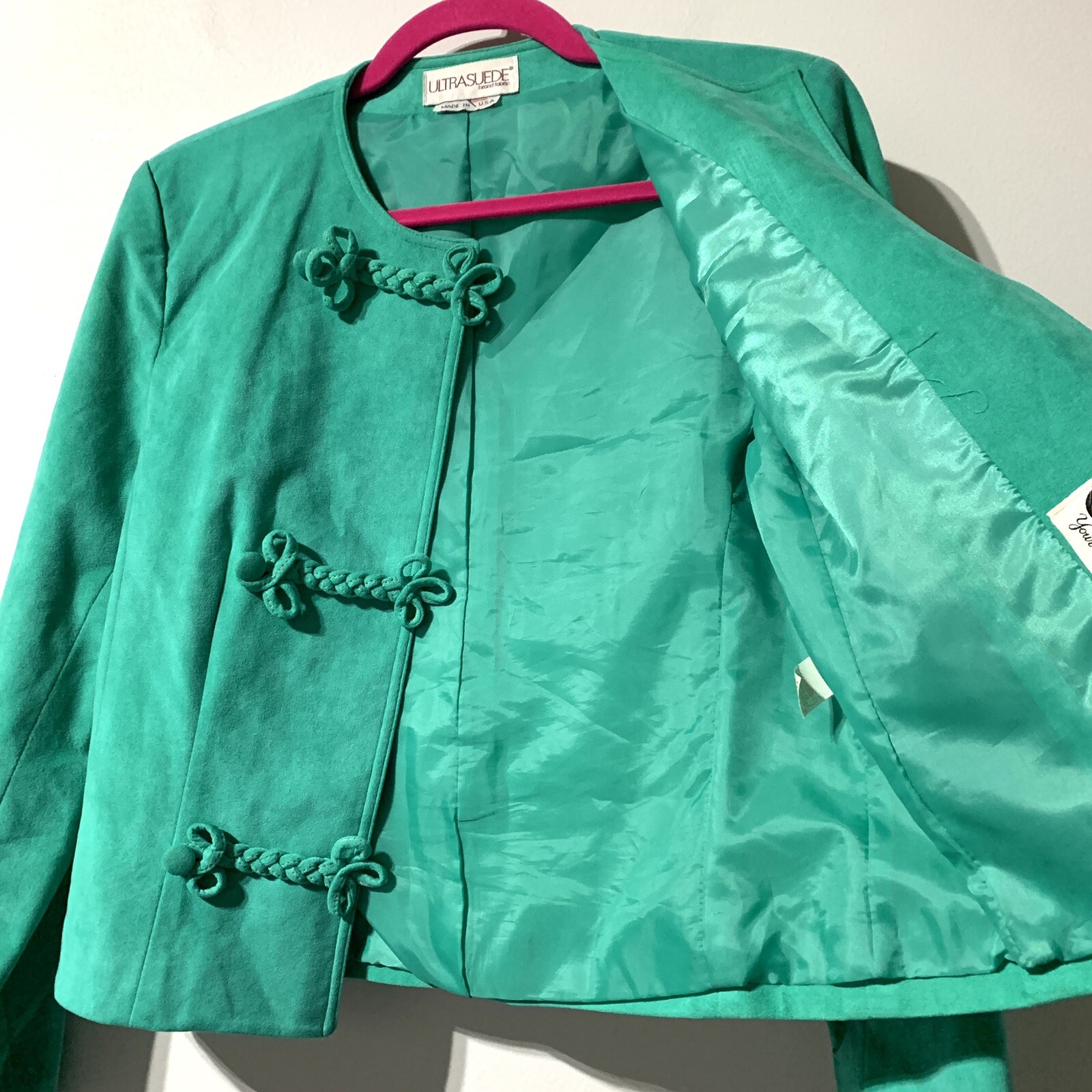 VTG Count Romi Size 4 Bright Green Ultra Suede 2-Piece Skirt Set Blazer USA