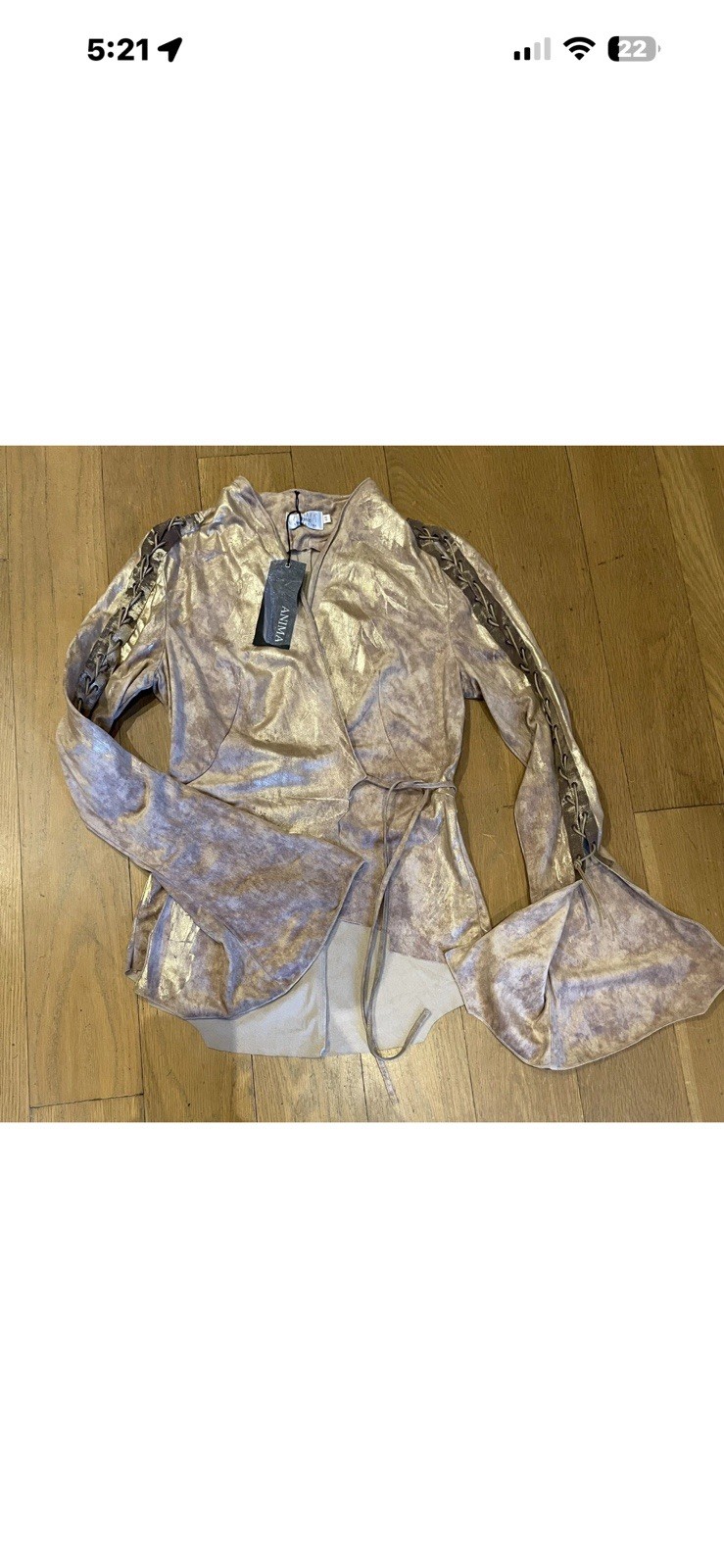 Vintage 90’s Suede Distressed Metallic Lace Up Wrap Top / Jacket Fits 4-8 NWT