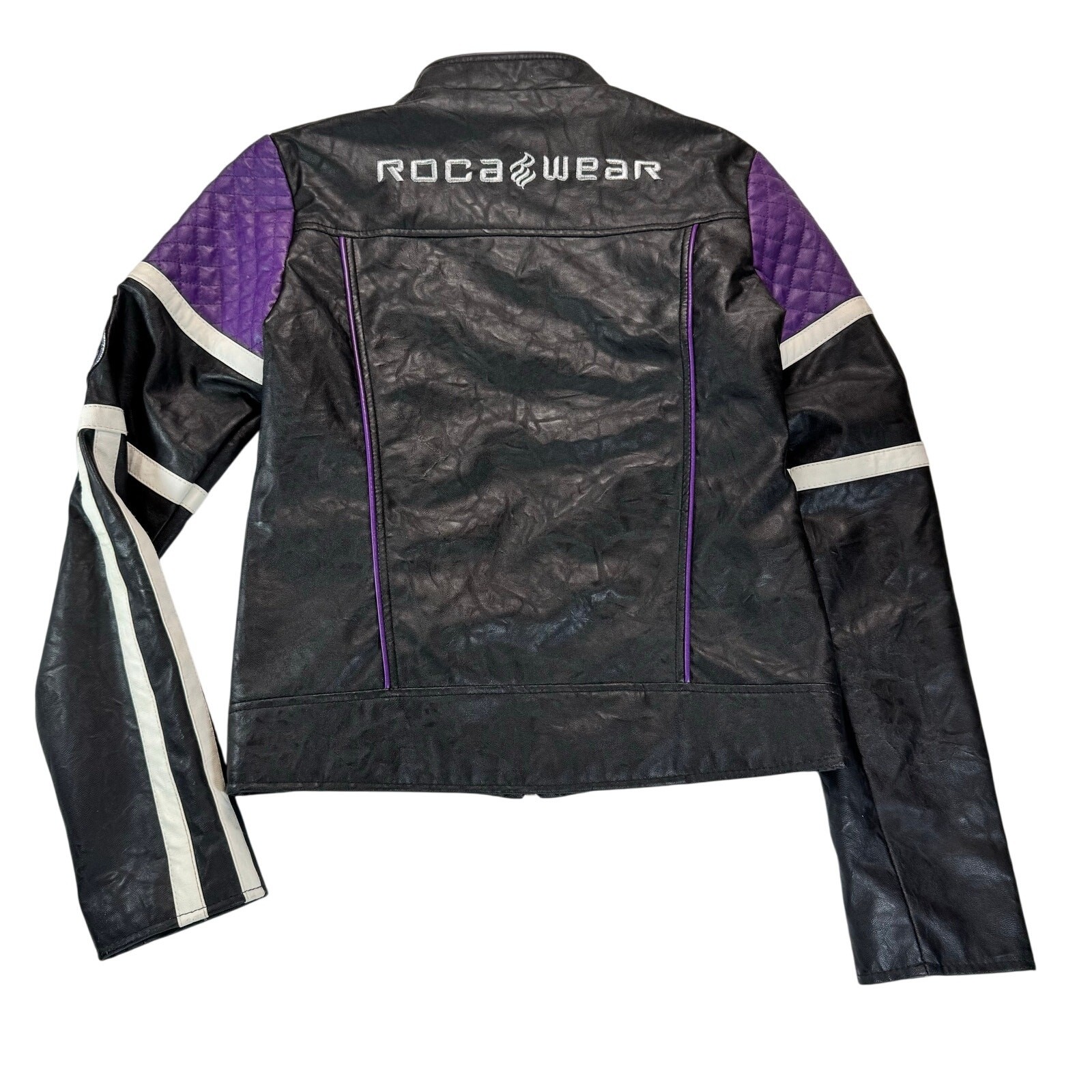 Vtg Rocawear Moto Jacket Black Purple Quilted Patch Women S XS/S Y2K Streetwear
