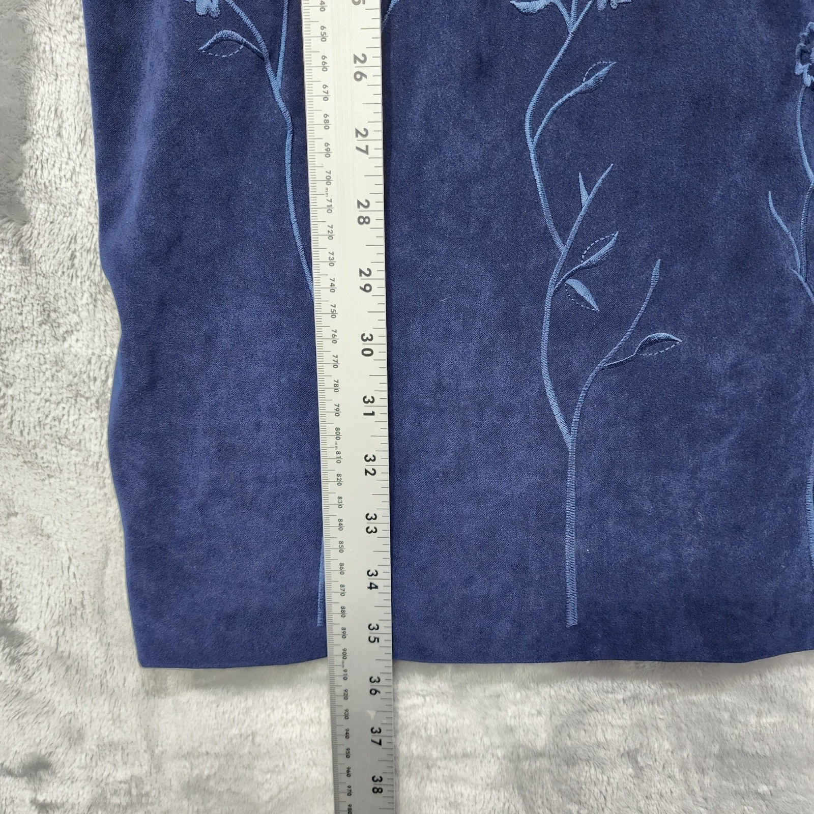 Vintage Positive Attitude Dress Womens 6 PETITE Blue Faux Suede Embroidered