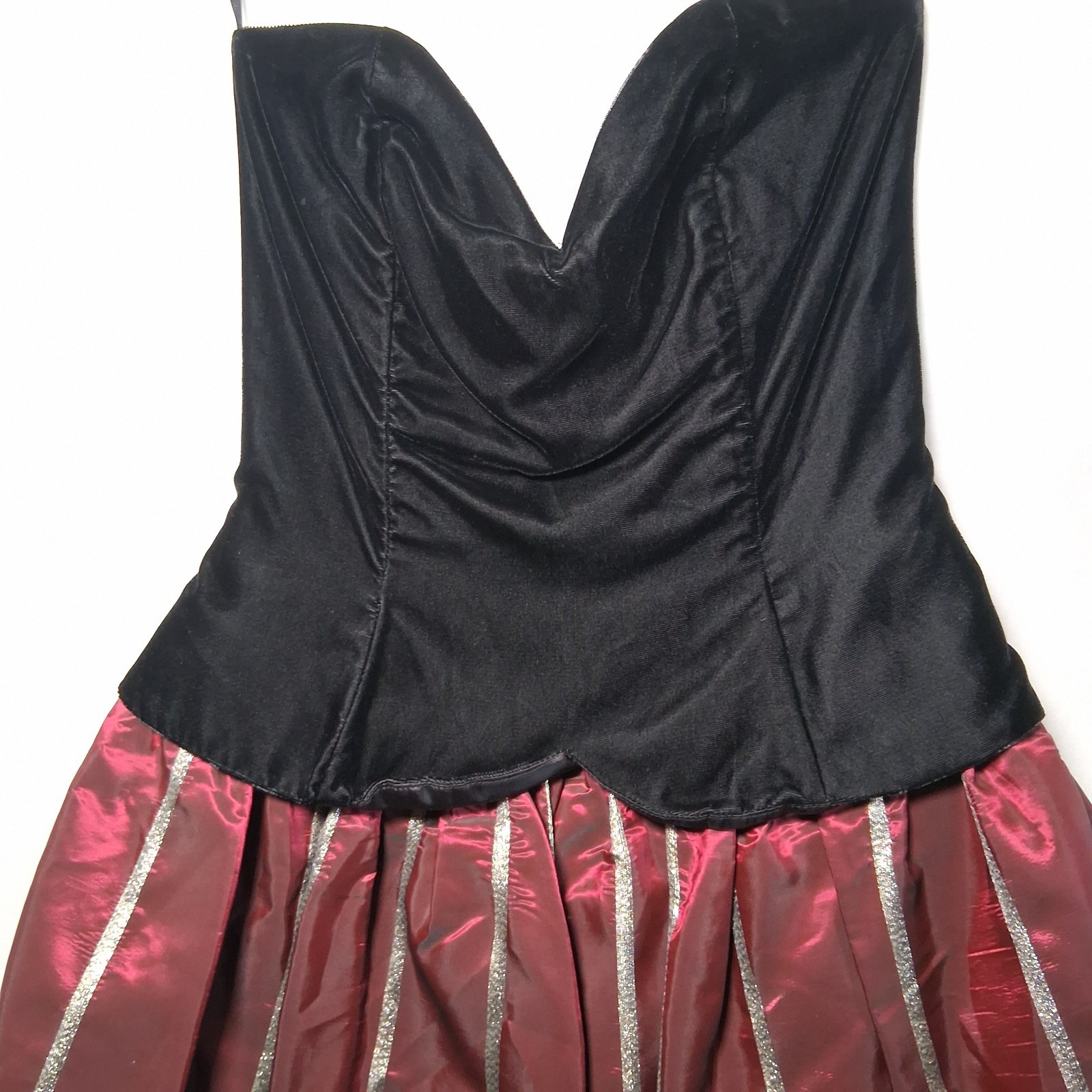 Vintage Jessica McClintock Gunne Sax Dress 13/14 Black Velvet Burgundy Gold Bow