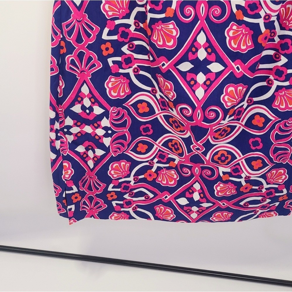 Vineyard vines pink purple white cotton v neck aztec print midi dress size 10