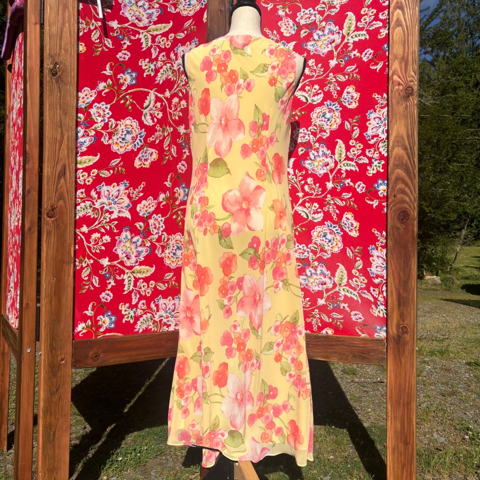 VTG 90’s/ Early 2000’s Butter Yellow Pink Floral Whimsy Jumper Dress Size L