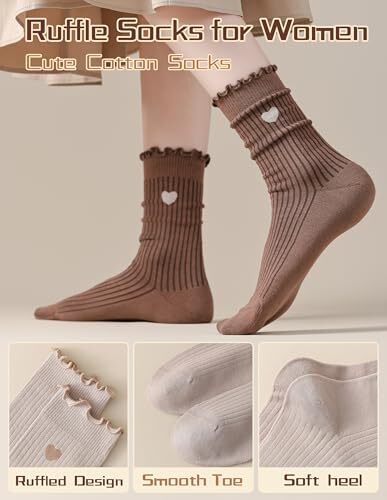 Ruffle Socks for Women Girls Cozy Cotton Heart Frilly Crew Socks Gifts for Her