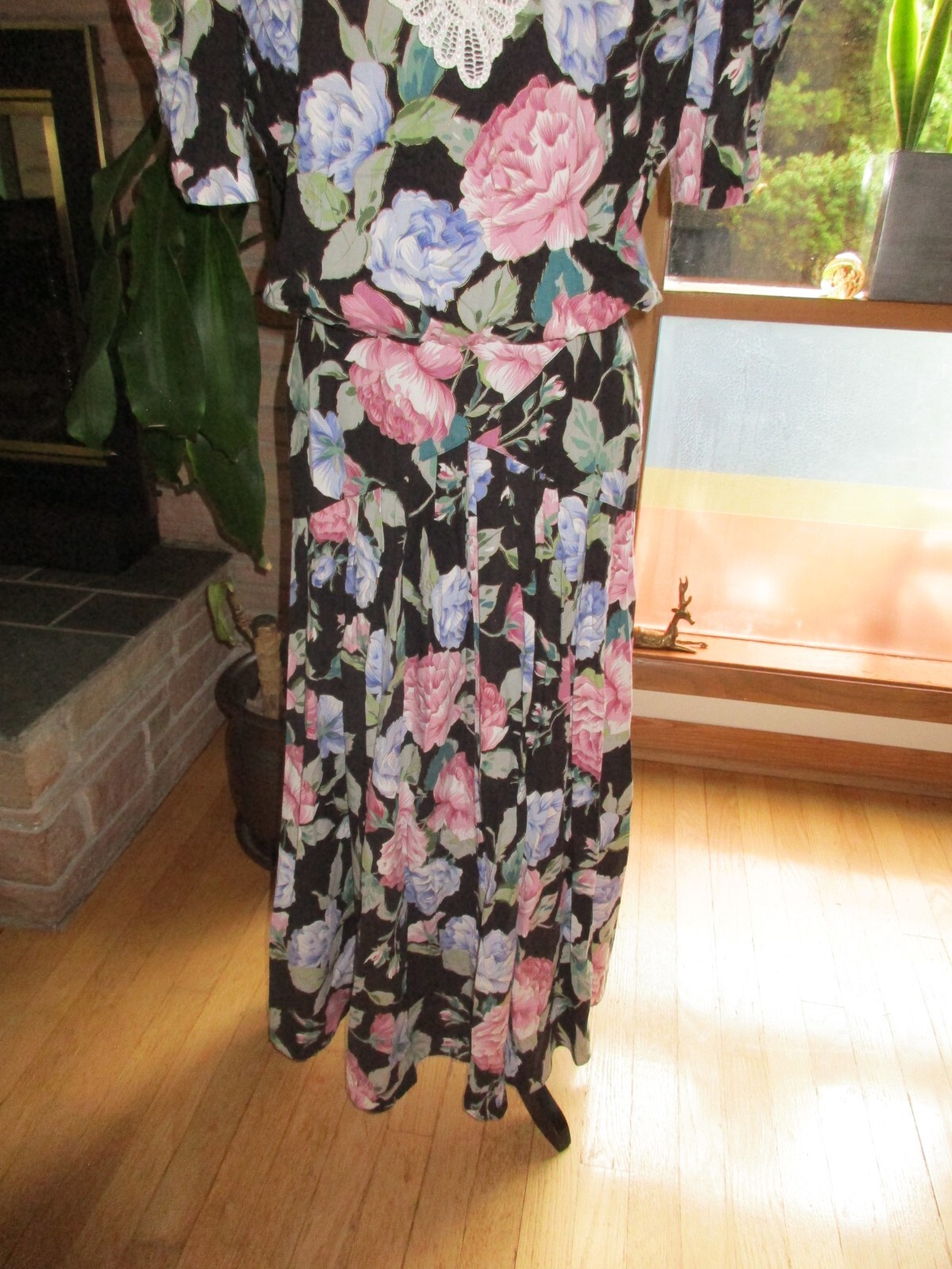 Vtg Lisa II Floral Flared Drop Waist Cottage Core Midi Dress L/XL