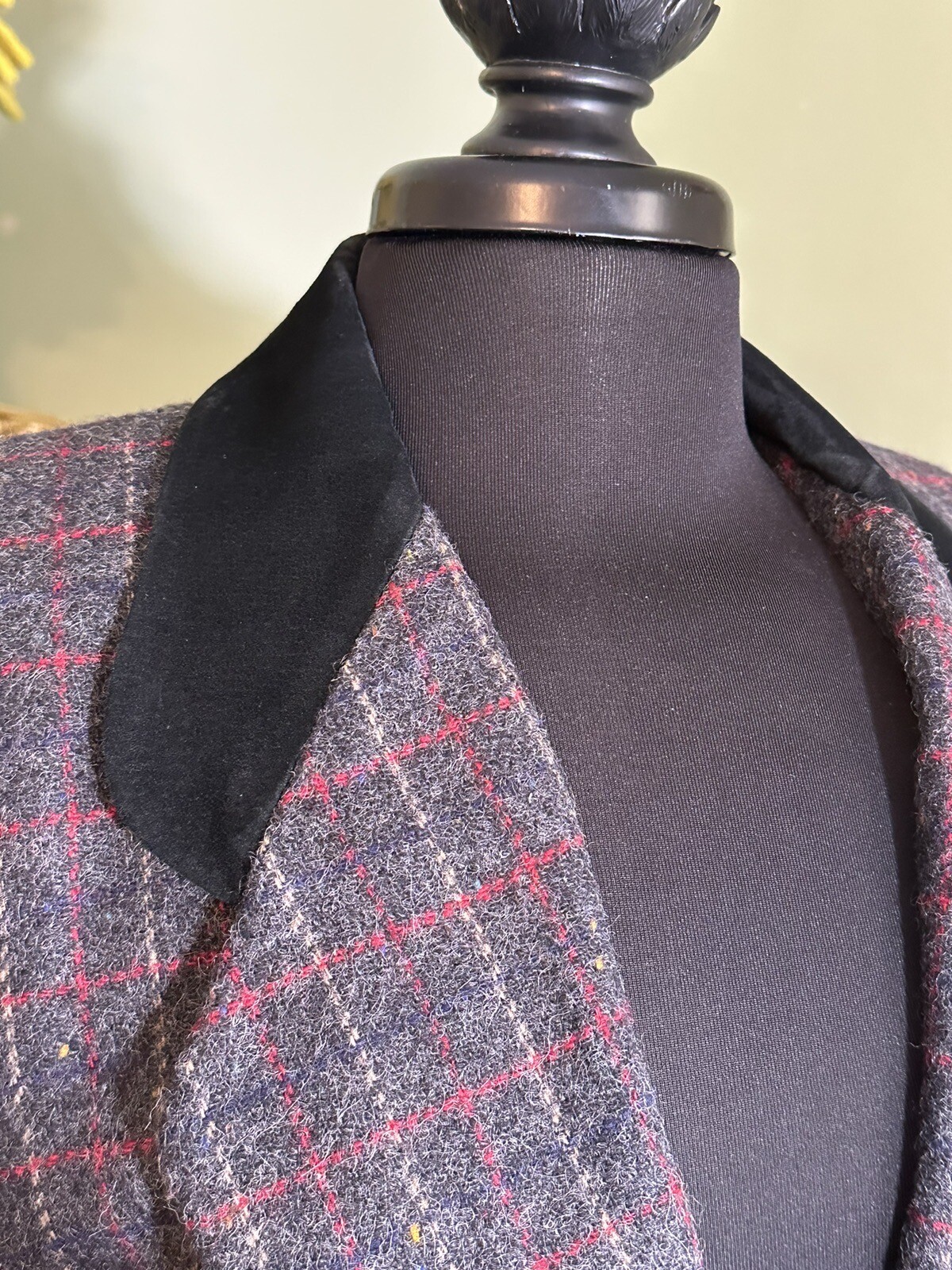 VTG 1980’s David N Wool Windowpane Plaid Blazer Suede Collar Jacket Women’s 6