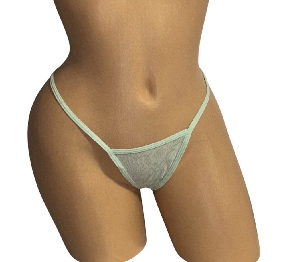 2PC AVIDLOVE Mint Green Shiny Sheer Lace Nightie & String Bikini Panties L NWT