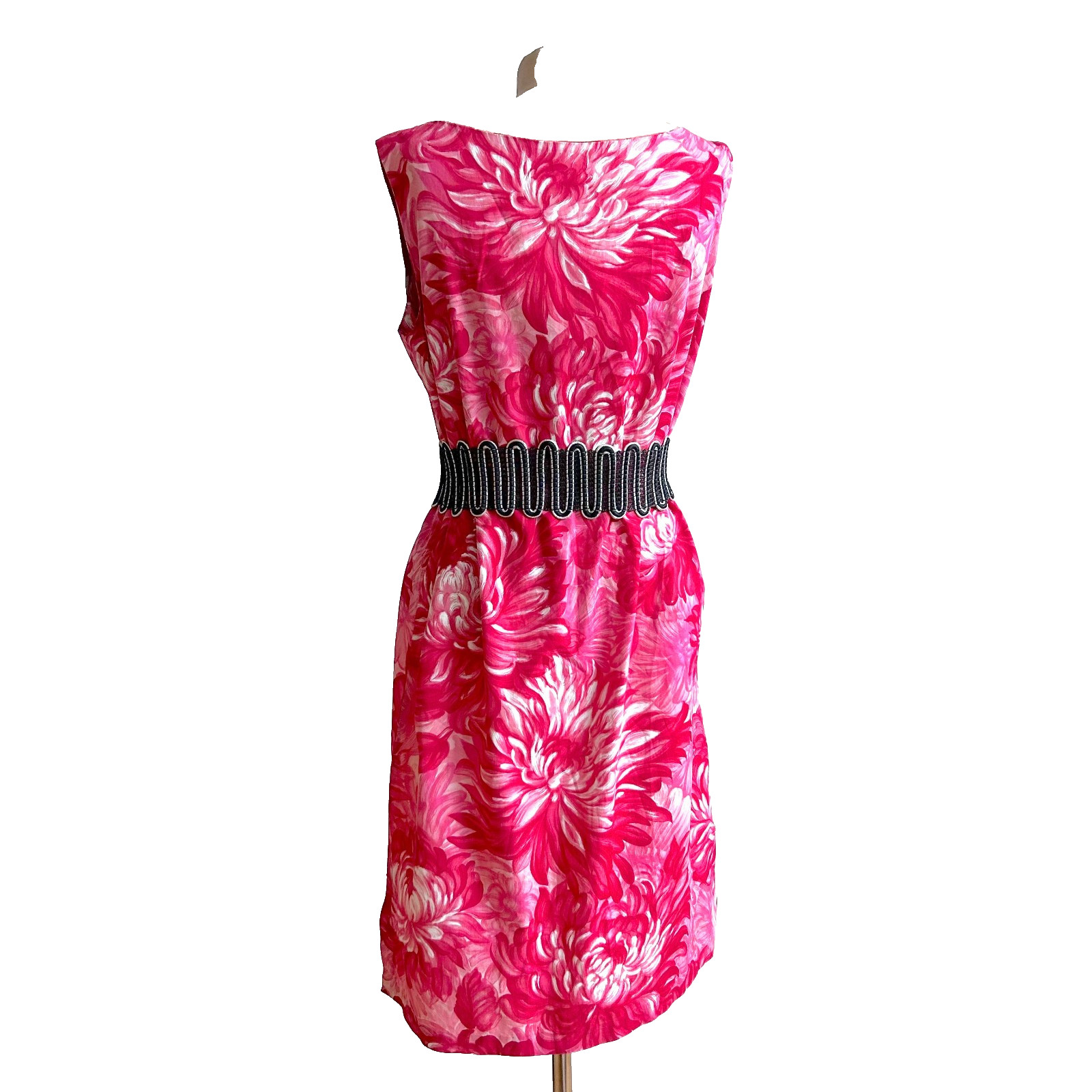 Vintage 1960s Peony Print Pink Hawaiian Vibe Floral Shift Summer Dress sz M L
