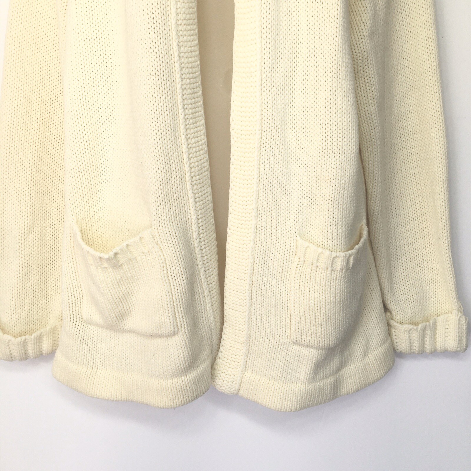 Queen Bee Womens Open Front Acrylic Off White Sweater Jacket Sz L/XL Vintage