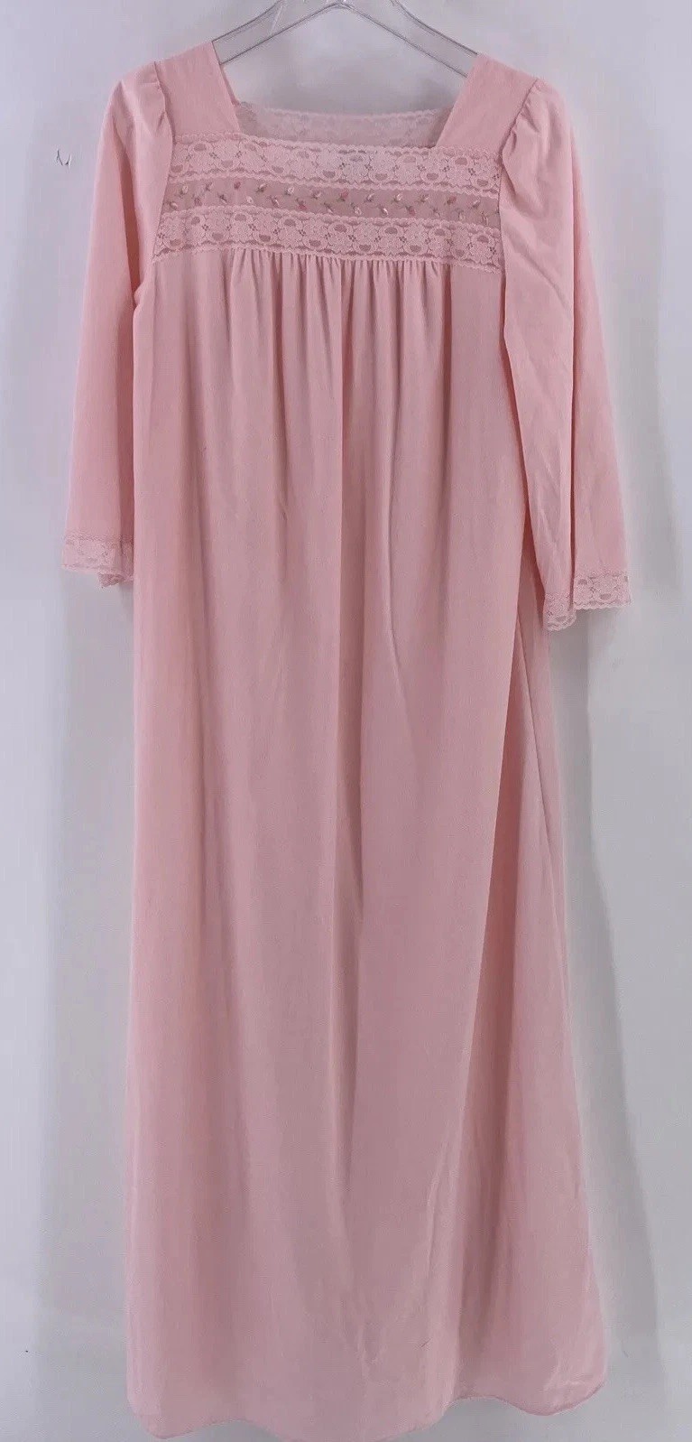 Vintage Vanity Fair Nightgown S Pink Tiny Floral Rose Lace Inset Cottagecore