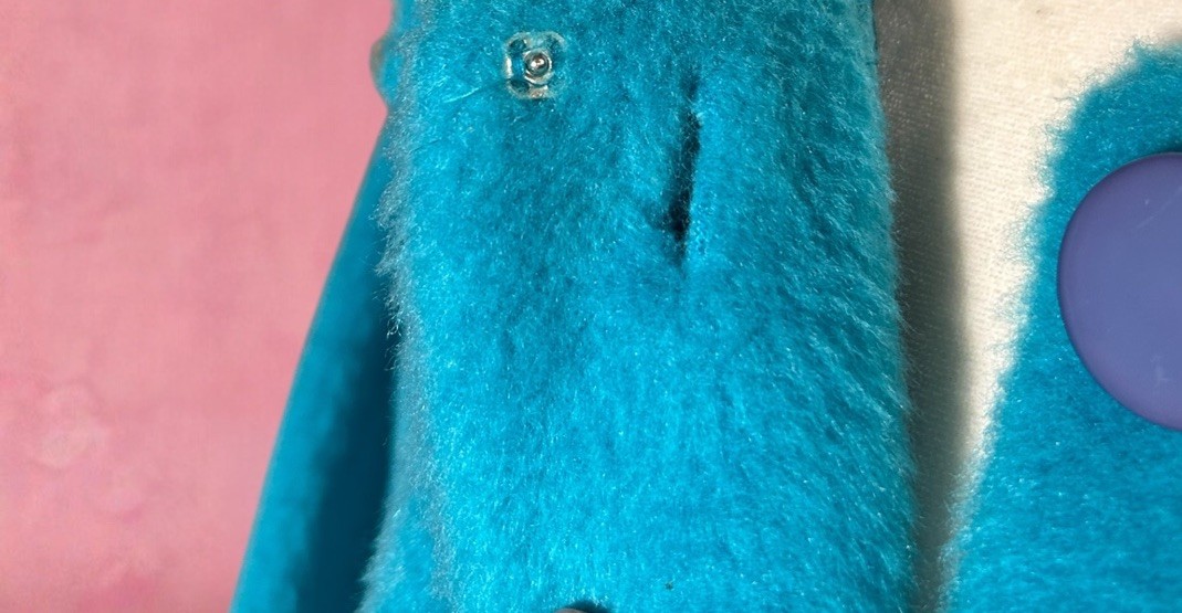 Vtg 1960s Mod Turquoise 100% Cotton Plush Swing Coat Floral Appliqué Jacket L 14