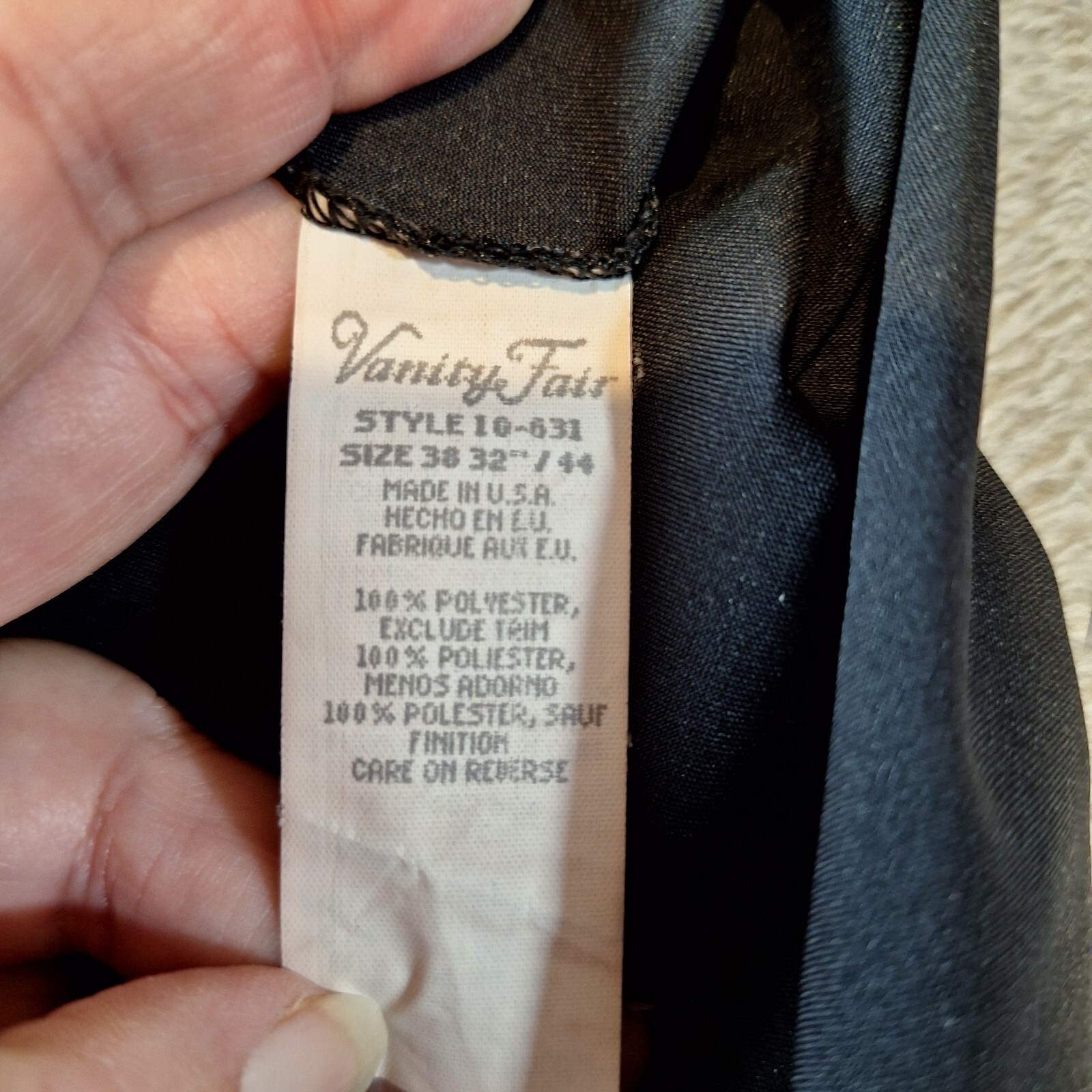 Vanity Fair Slip Dress Womens 38 Black Midi Floral Applique Nightgown USA Vtg