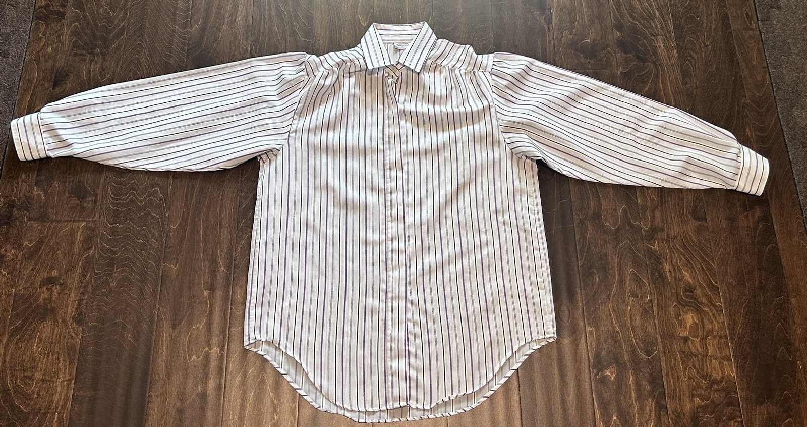 Vtg 80s Women’s Cobble Lane Shirtmakers Purples & Whites Stripes button shirt 12