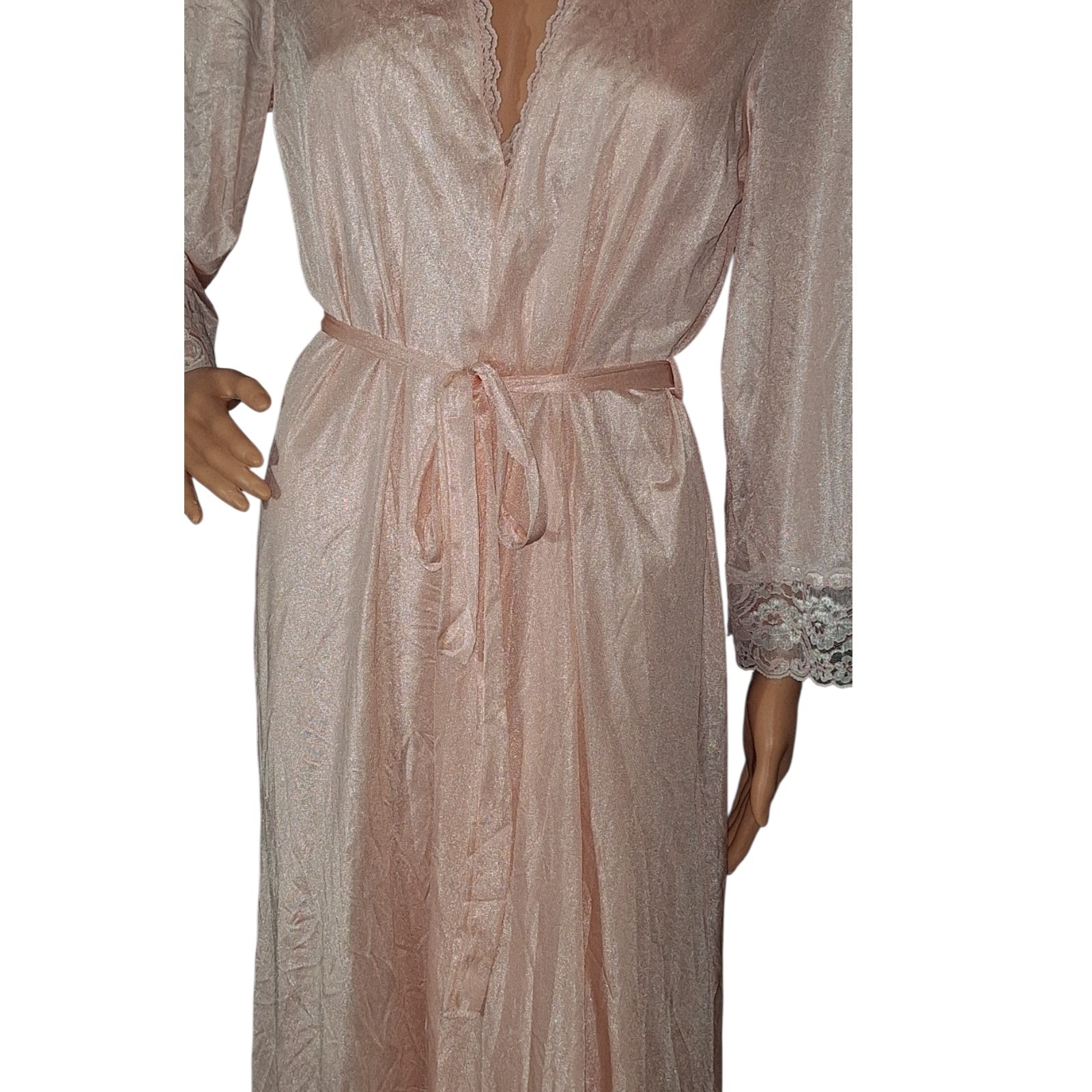 Vtg Jill Andrea of New York Pink Sheer Lace Peignoir Set Coquette Cottagecore