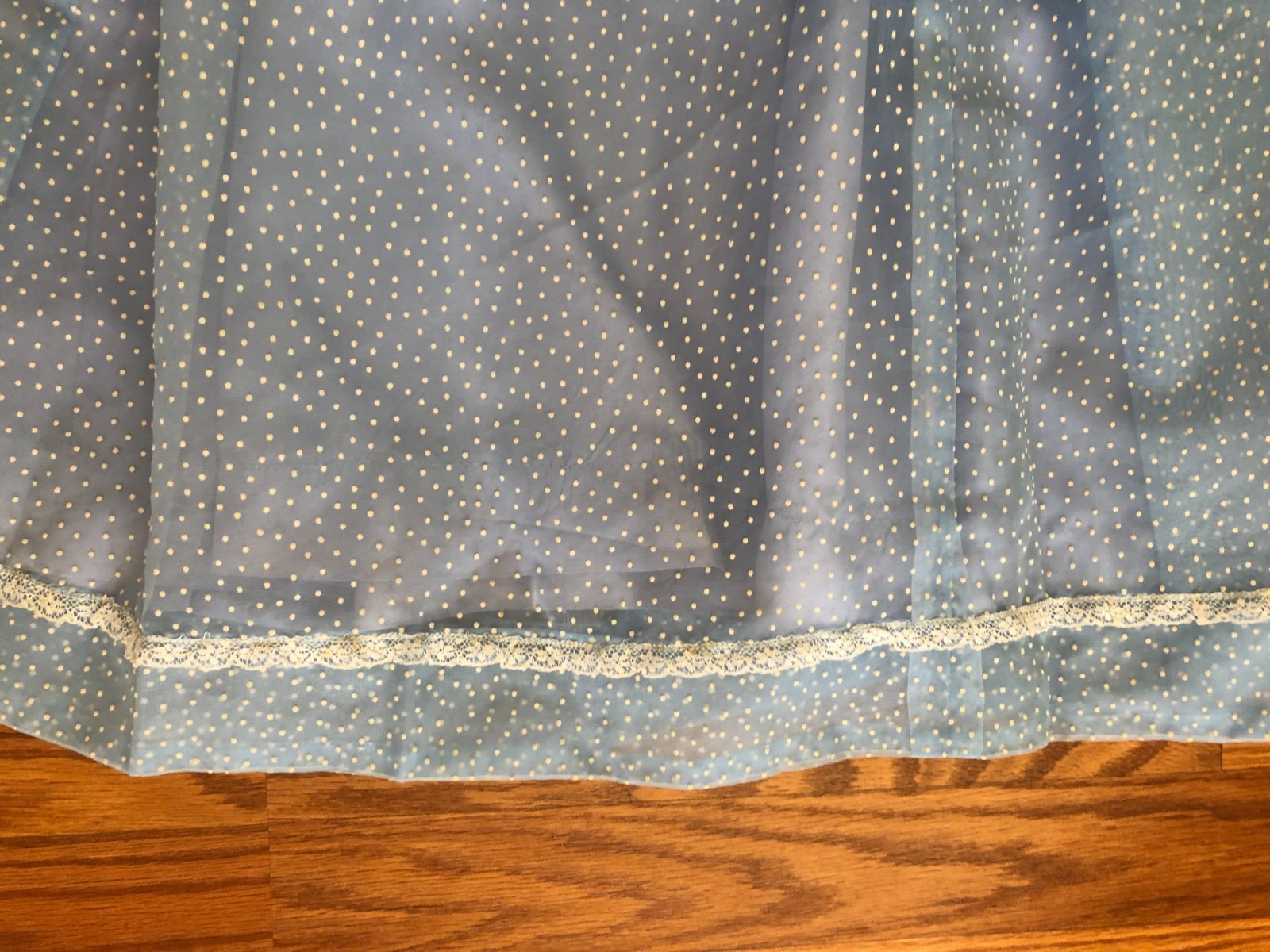 Vintage 1950s Handmade blue sheer dotted swiss womens dress lining& hair tie