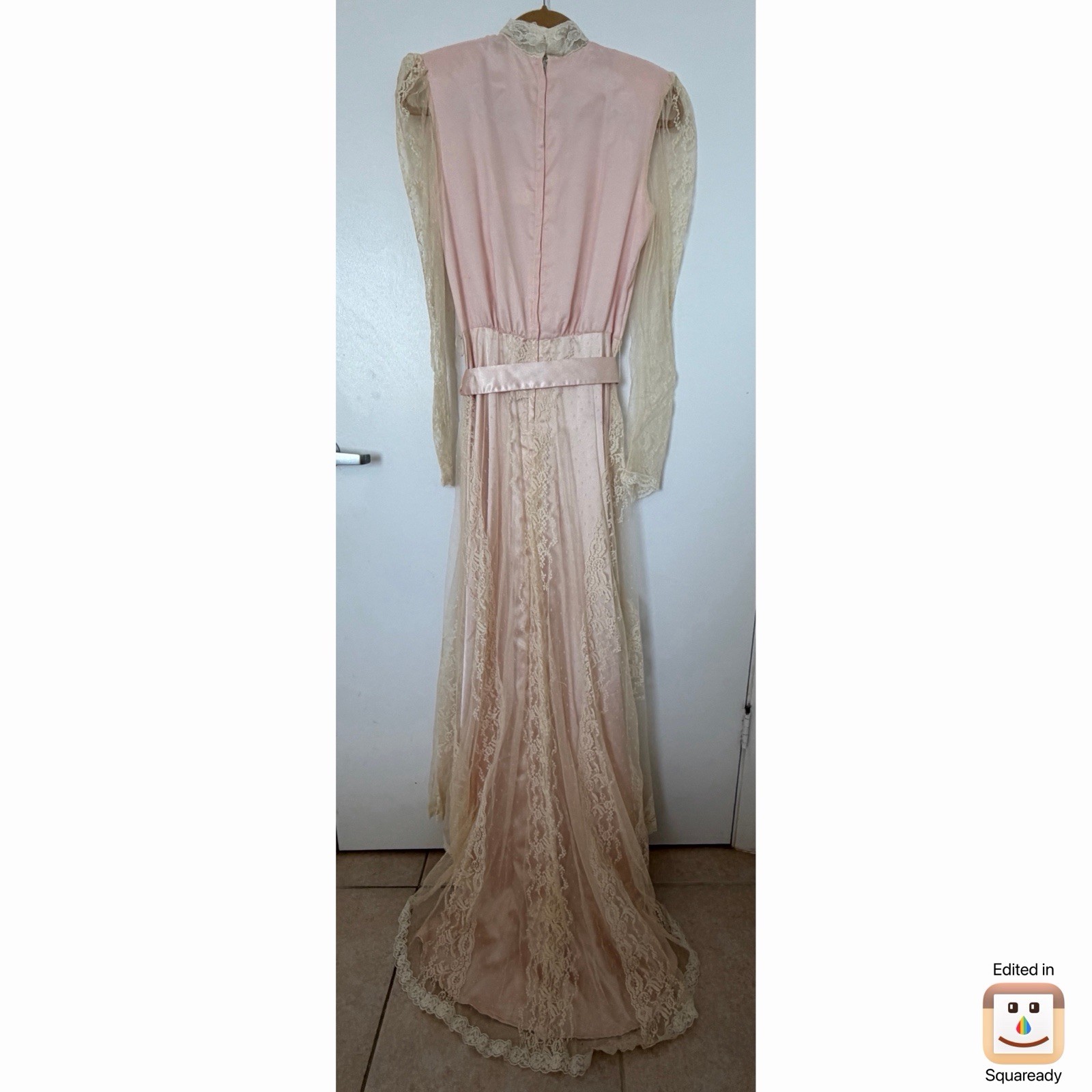 Vtg 70’s Susan Lanes Country Elegance Wedding Dress Sz 10 Pink Victorian Lace