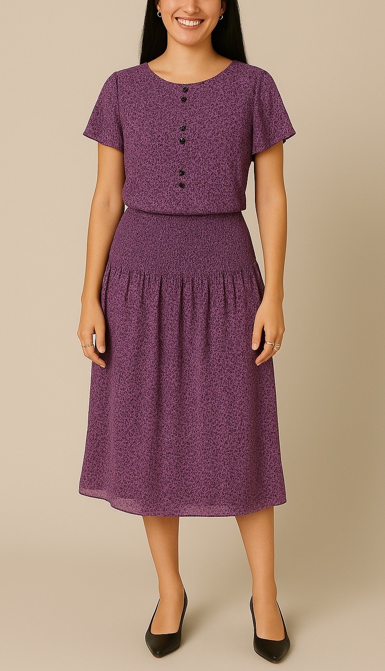 Vintage 80’s Alison Peters blowsy dress s. 8 med, flattering, versatile length