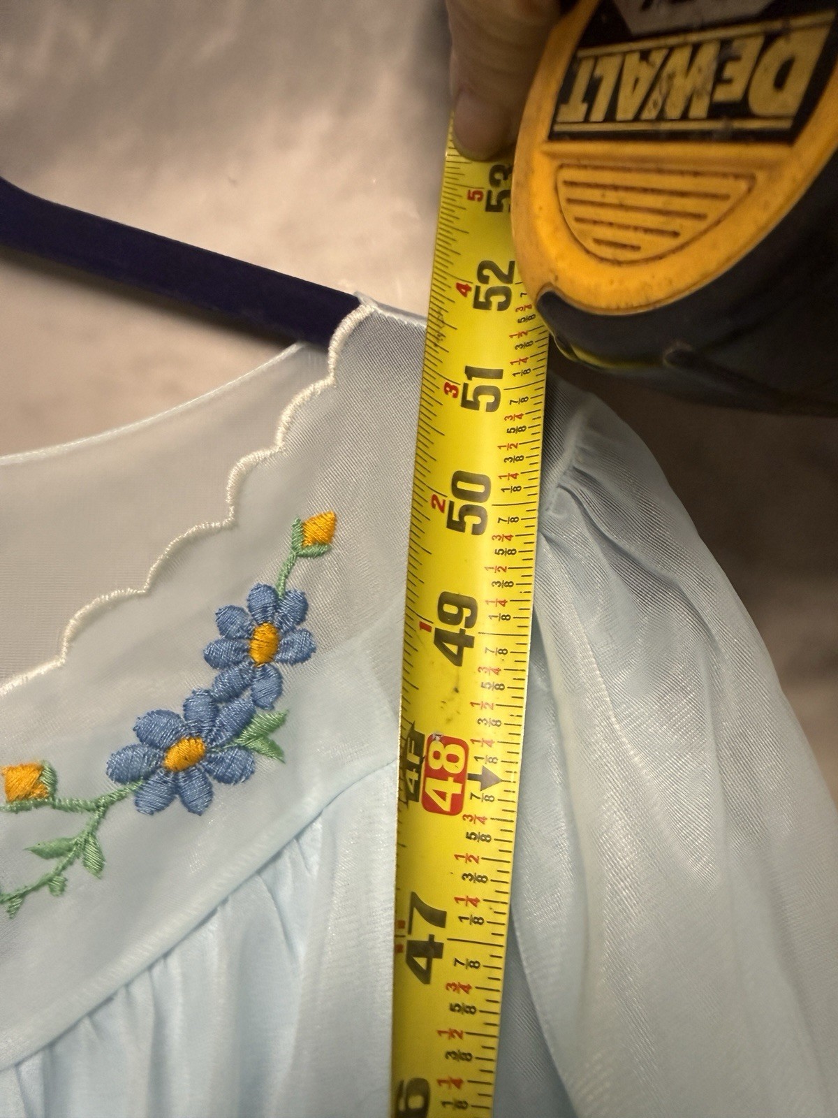 Vtg Shadow Line? Nightgown (M) Blue Silky Chiffon Nylon USA Long