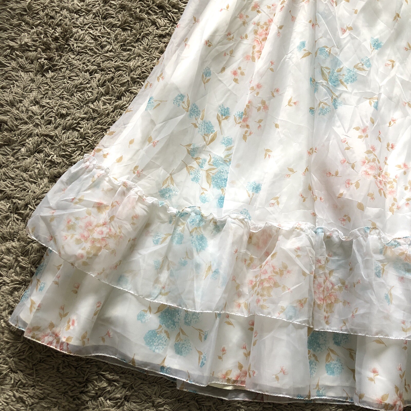 ILGWU Maxi Dress Ruffles Brunch Prom Gown Floral Easter Bridal Prairie Vintage