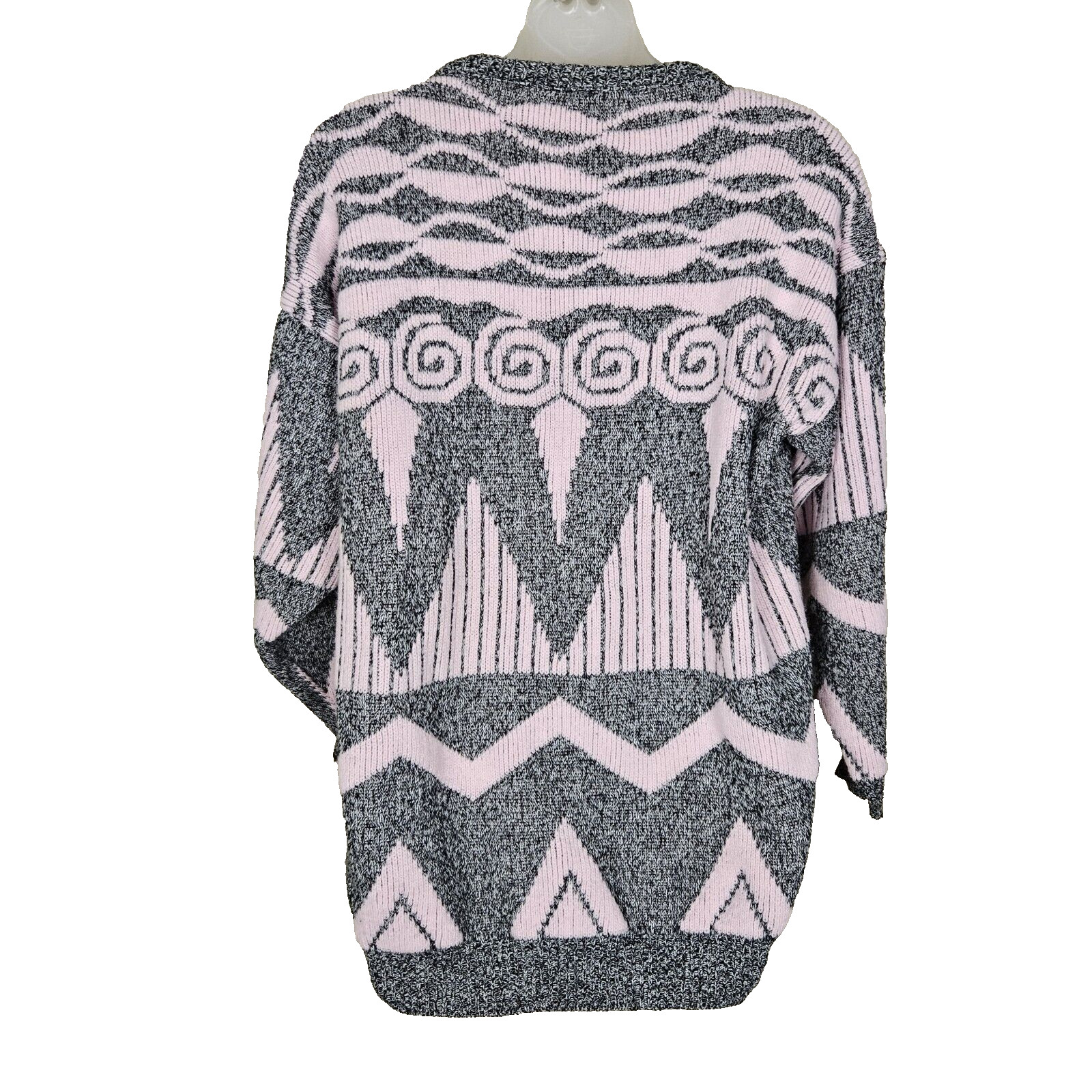 VTG 80s Adele Knitwear Sweater Men M Made in the USA Chunky Geometric Retro Pink