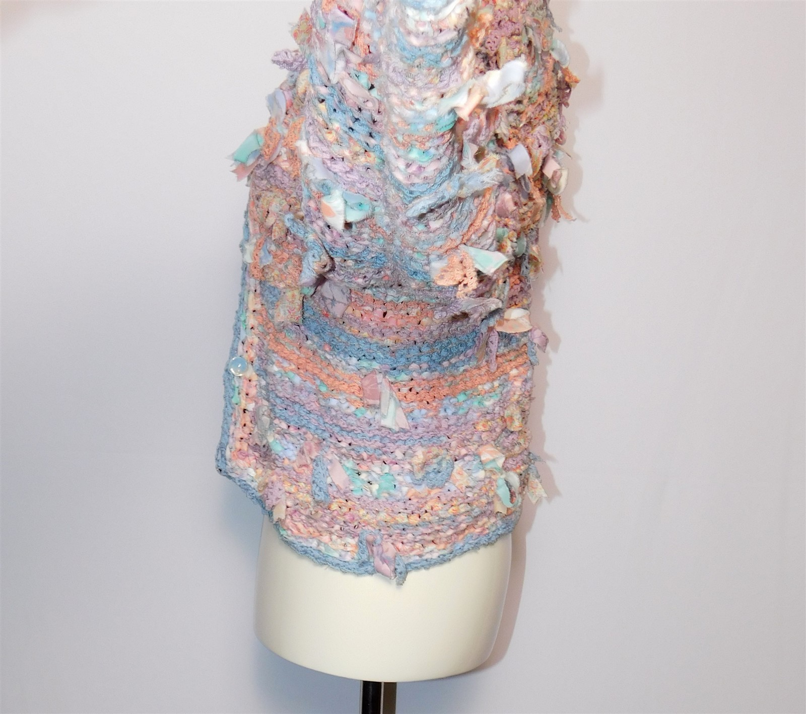 Vintage Women’s 1990s Estelle Gracer Pastel Ribbon-Knit Cardigan Sweater