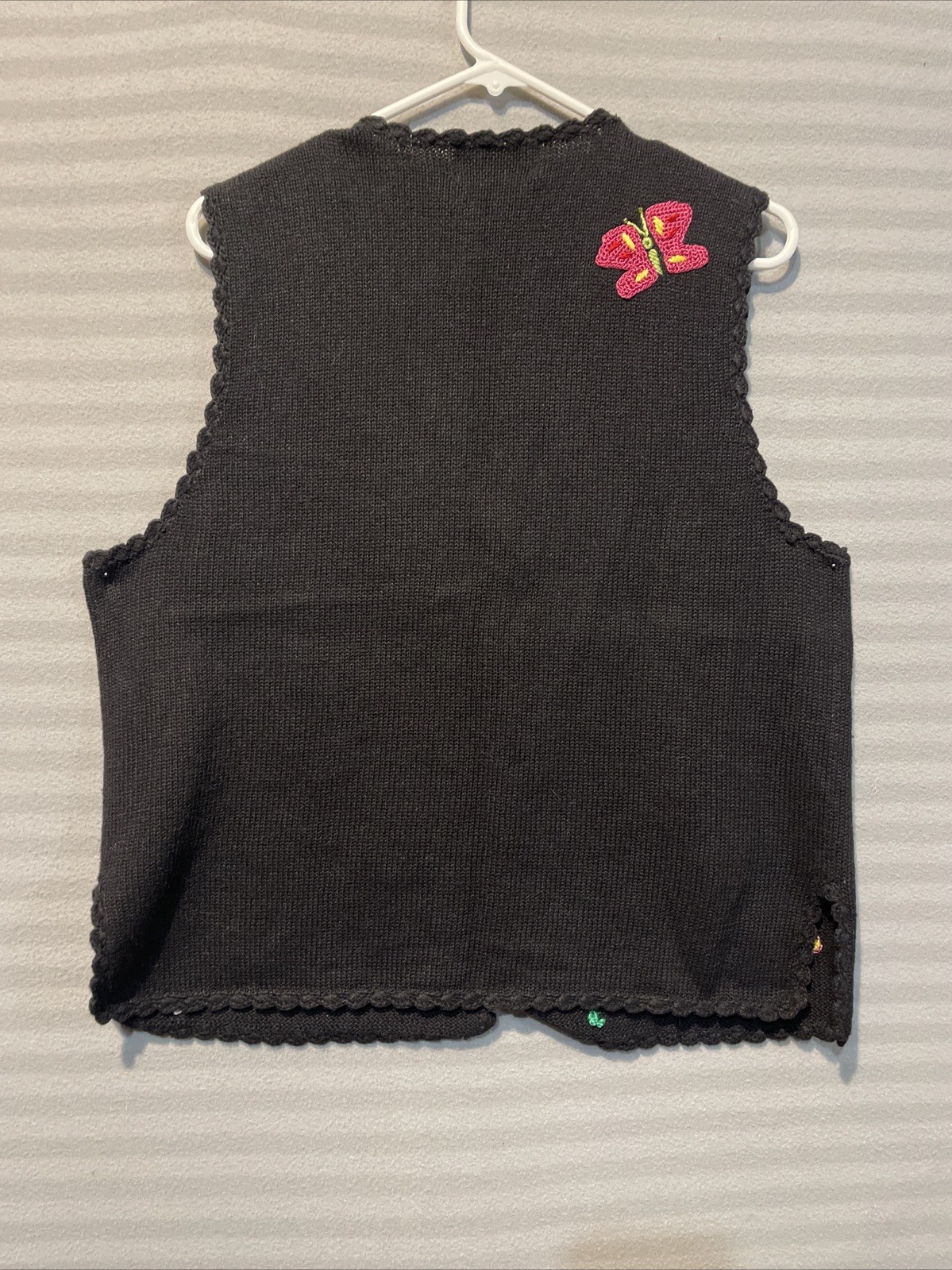 1980s Mandal Bay Womens M Gardening Sweater Vest Black Novelty GrandmaCore Vtg