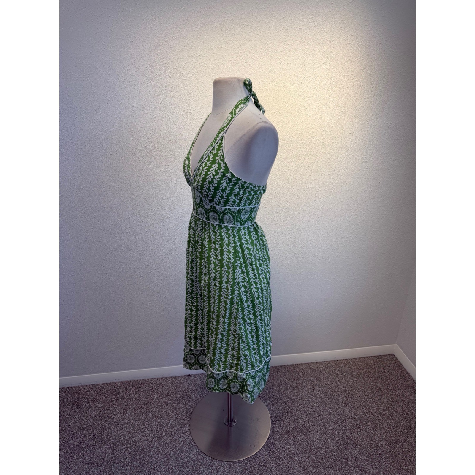 Vtg Y2K Green Halter Babydoll Dress Womens Small Twee Floral Feminine Coquette