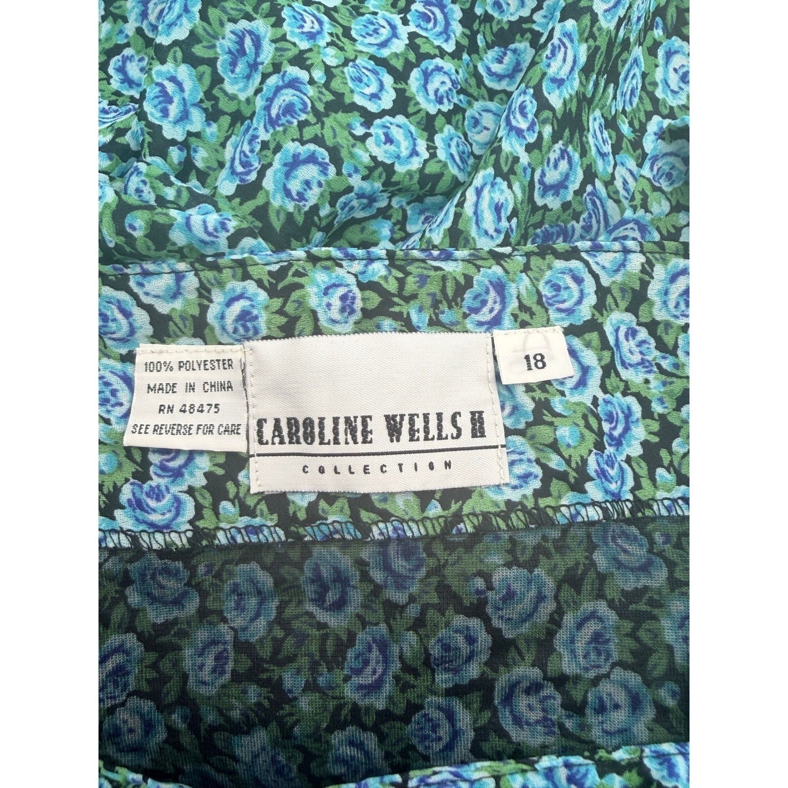 Vintage size 18 Womens Dress Caroline Wells II Blue Floral Cottagecore