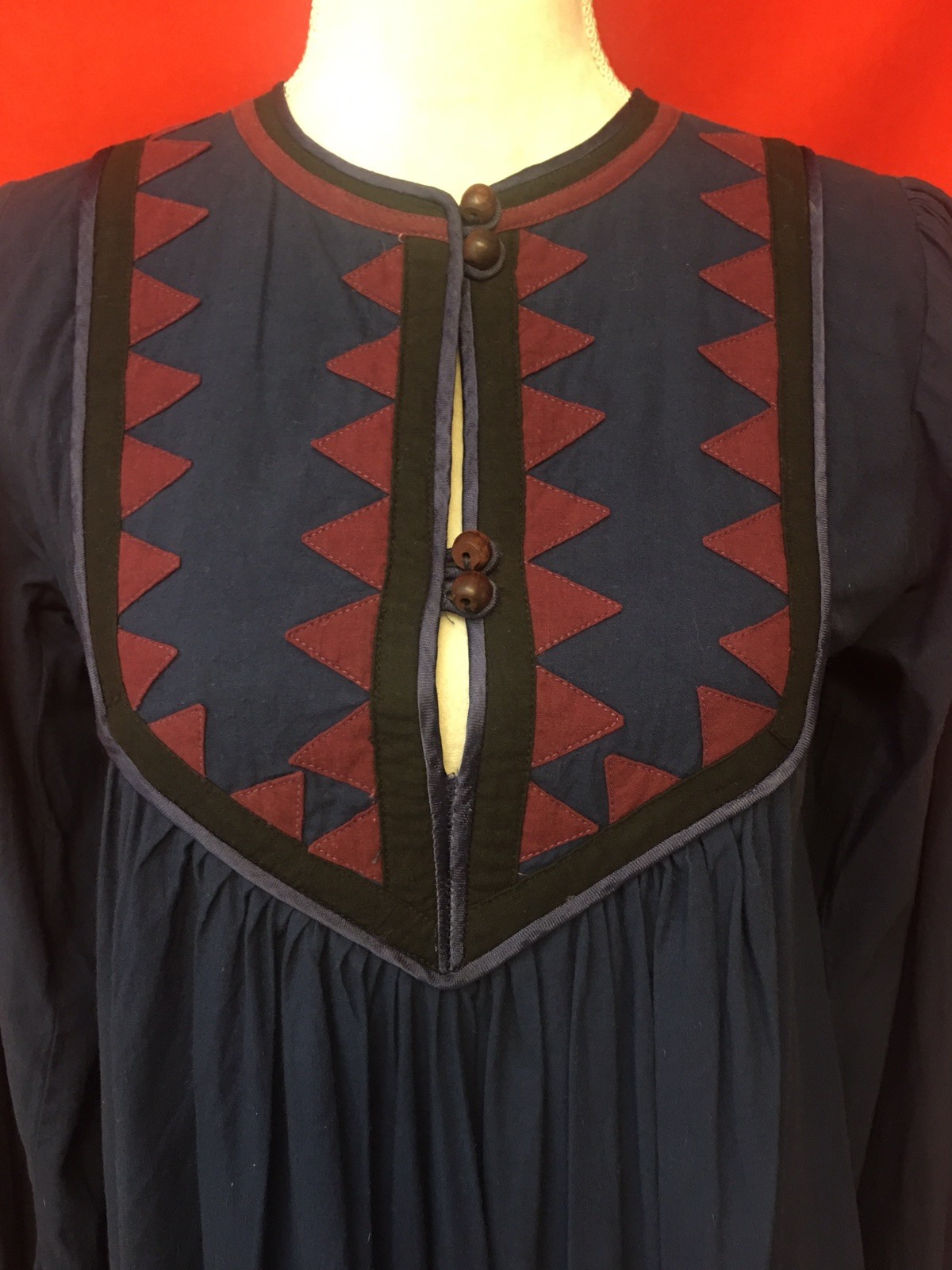 Phool vintage 70s Appliqué peasant dress blue and red small boho festival