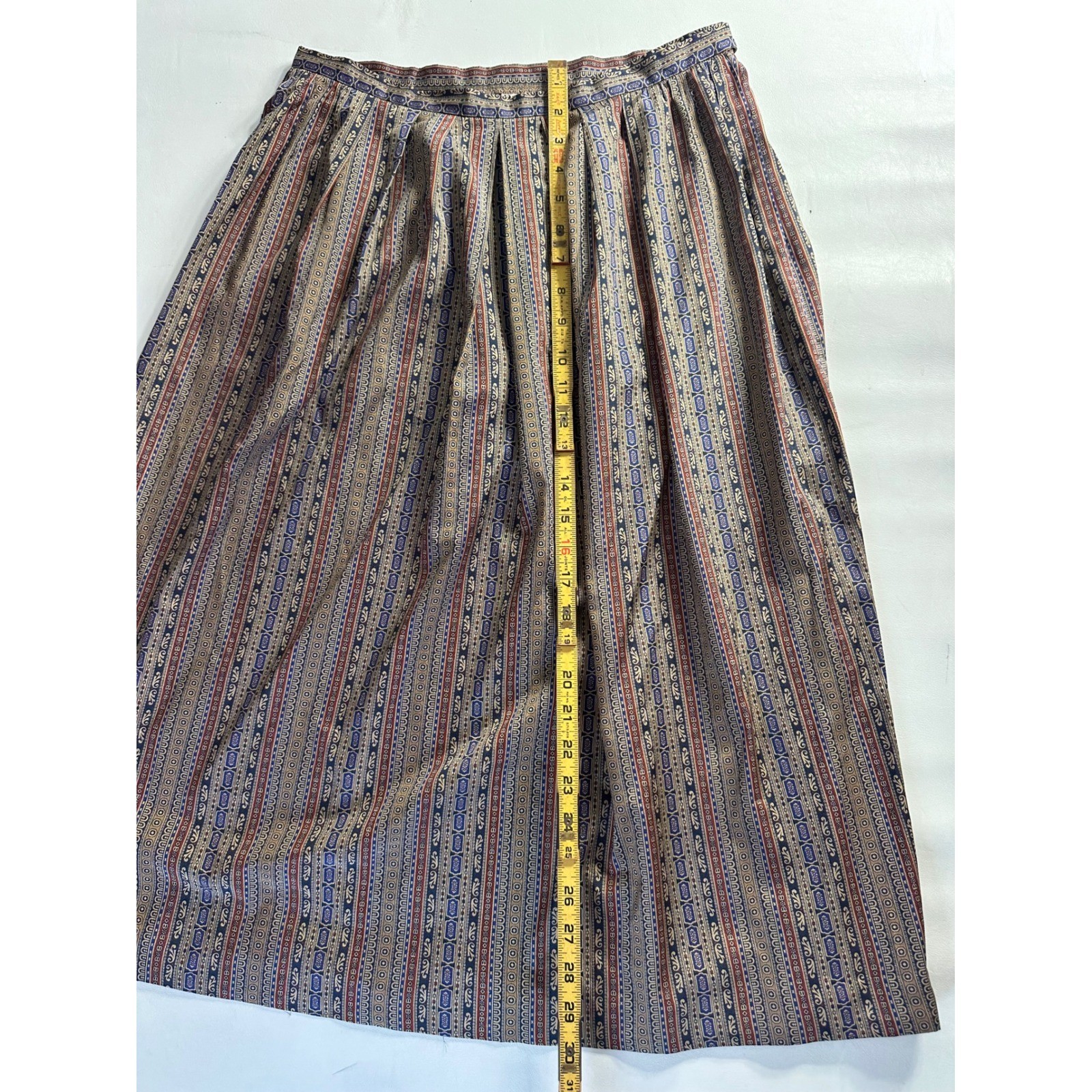 Dalton Vintage 2 Piece Skirt Set Brown Geometric Button Up Blouse Pleated Midi