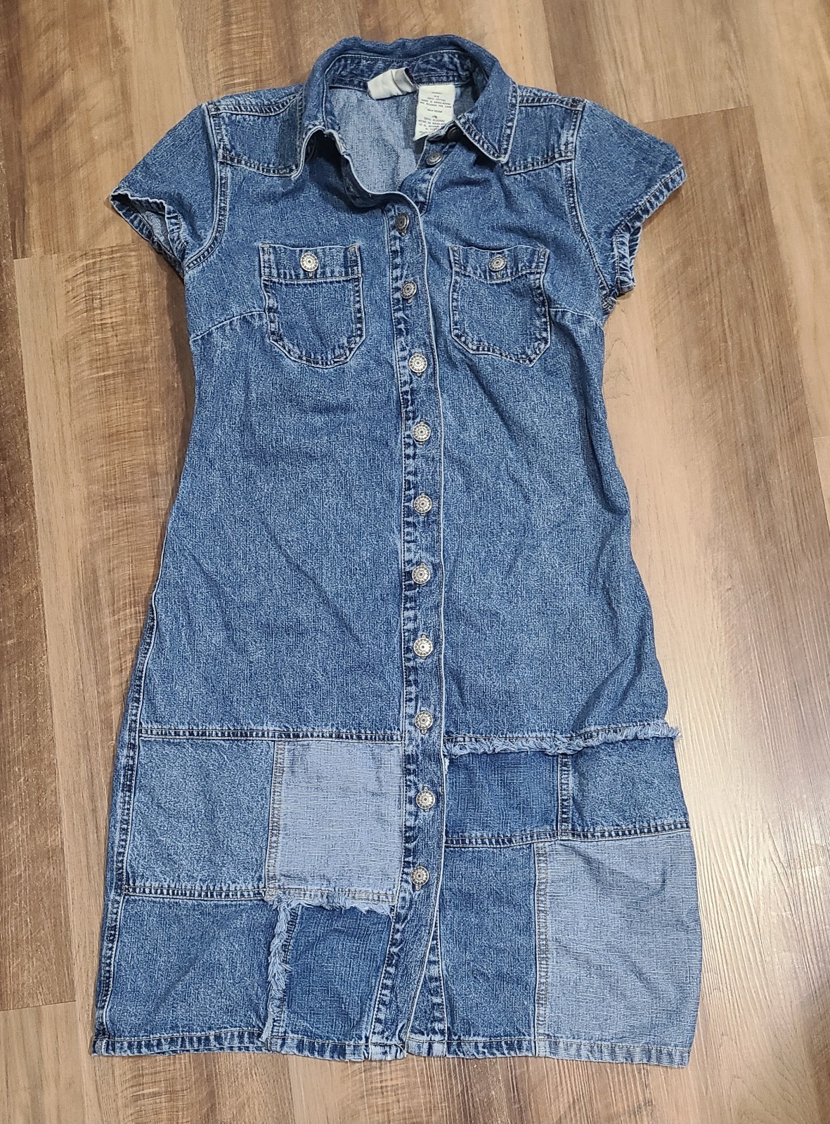 Vintage Faded Glory Denim Full Button Short Sleeve Collared Dress Missy 5/6