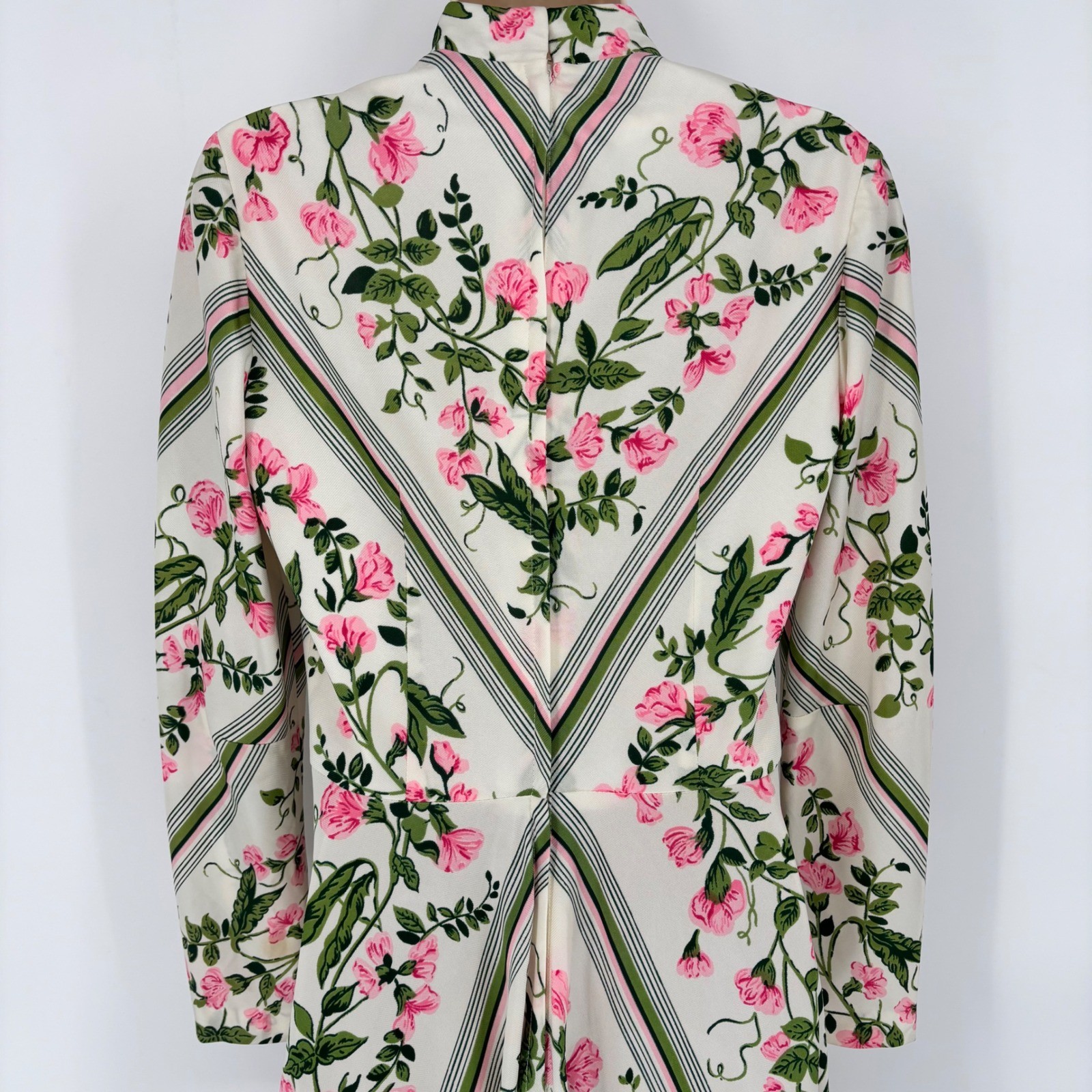 Vintage Julie Miller California 70s Floral Chevron Maxi Dress Pink Green Sz 12