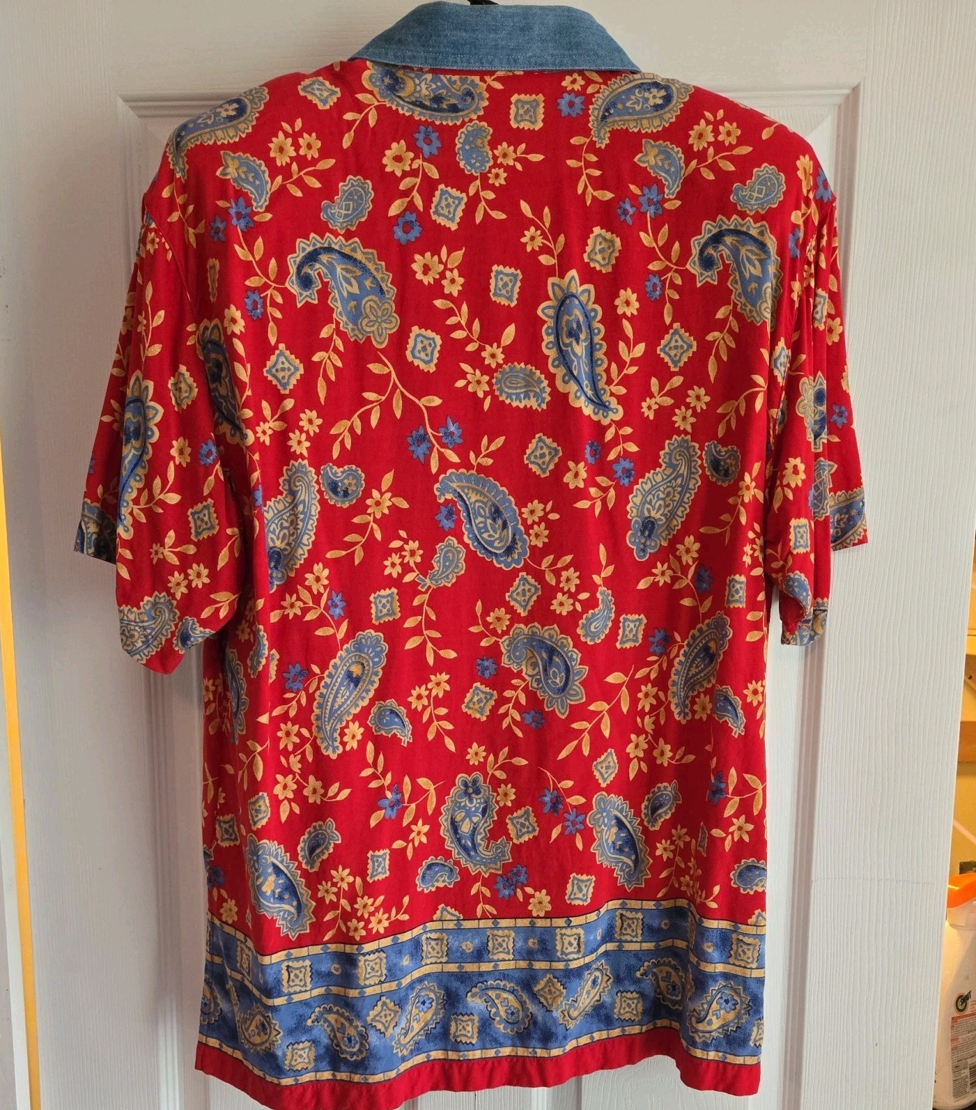 Vtg New Look Button Up Blouse Short Sleeve Shirt Womens Paisley Large Rayon Red