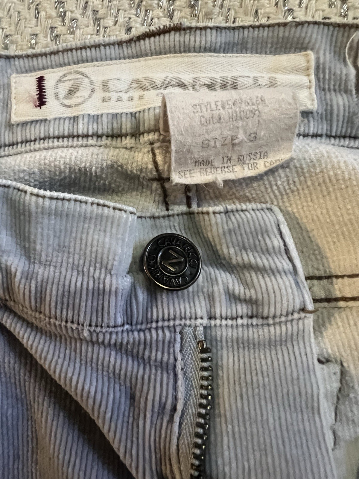 Rare VTG Z. Cavaricci Baby Blue Cords Y2K Low Rise stretch Grunge Worn Jeans 3