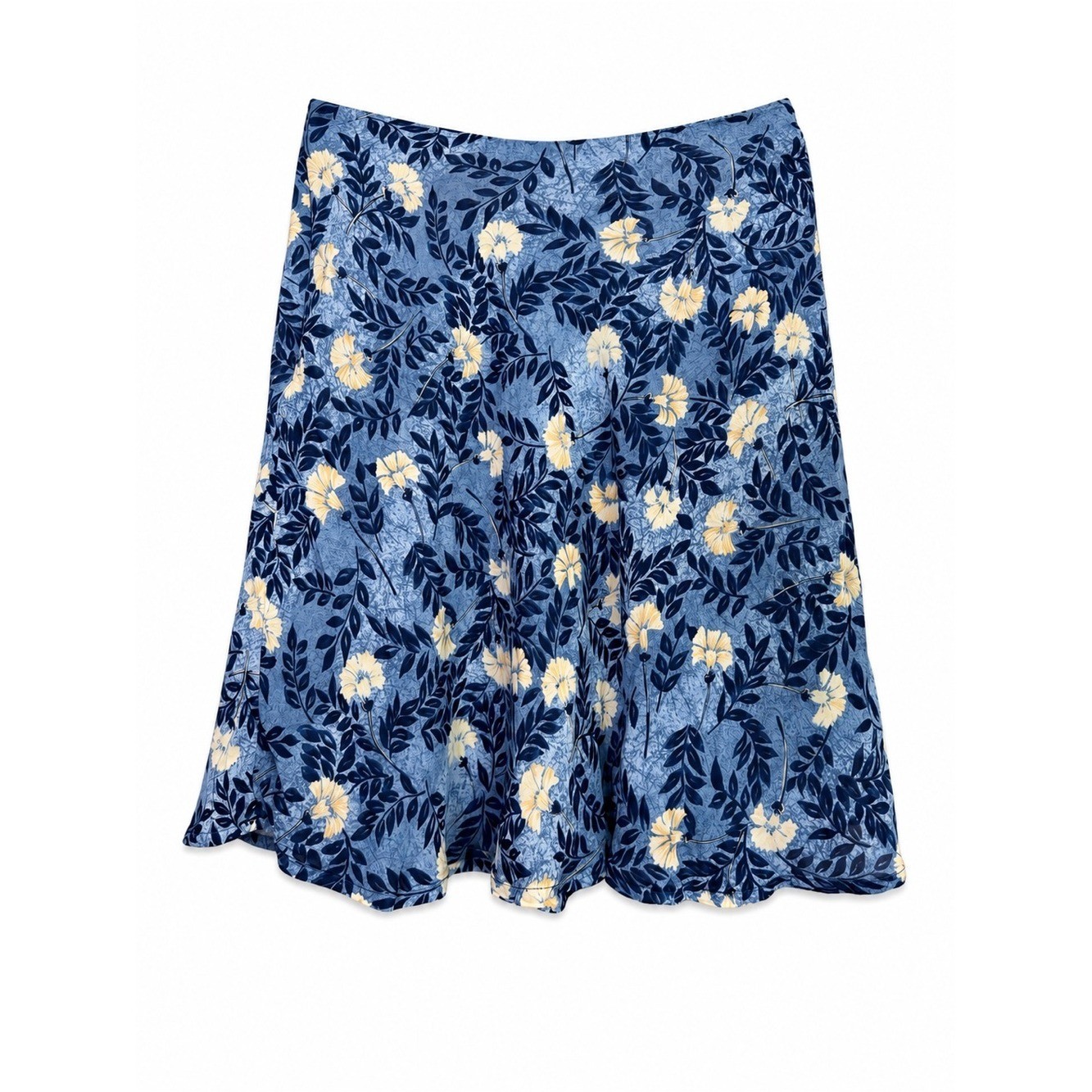 VTG Lord Taylor Blue Cream Floral A Line Midi Skirt Size 8P Flowy Classic Petite