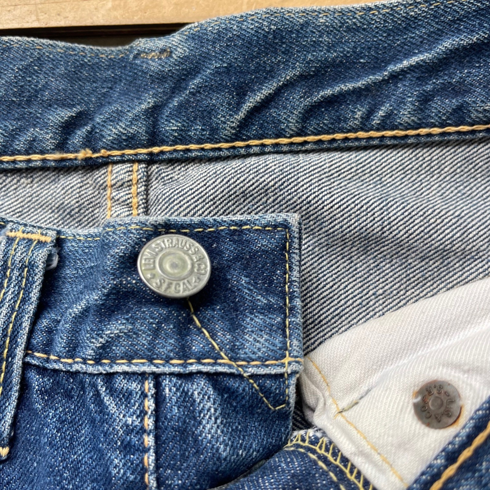 Vintage Levis 501 Big E Selvedge Denim Shorts Indigo Hidden Rivet High Waist 27