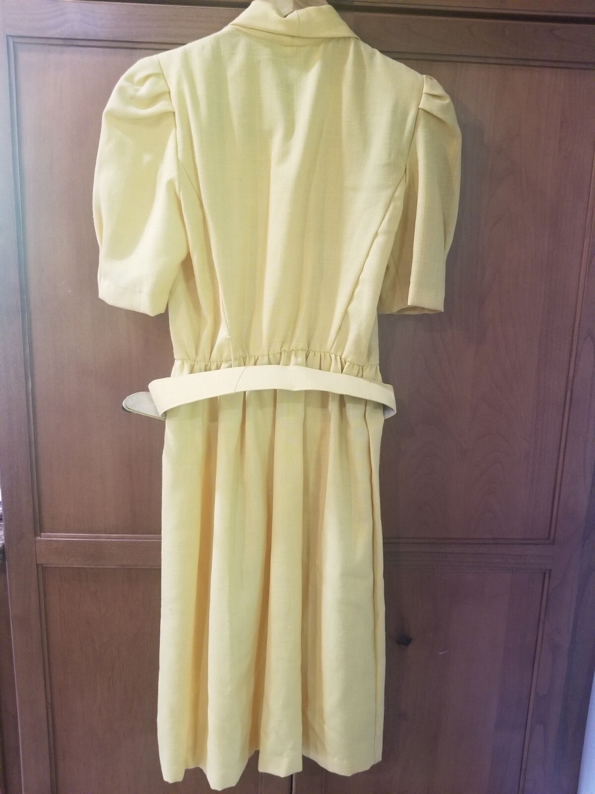 Vintage Yellow and Black Linen Wrap Like Dress w/Large Retro Belt Size 7