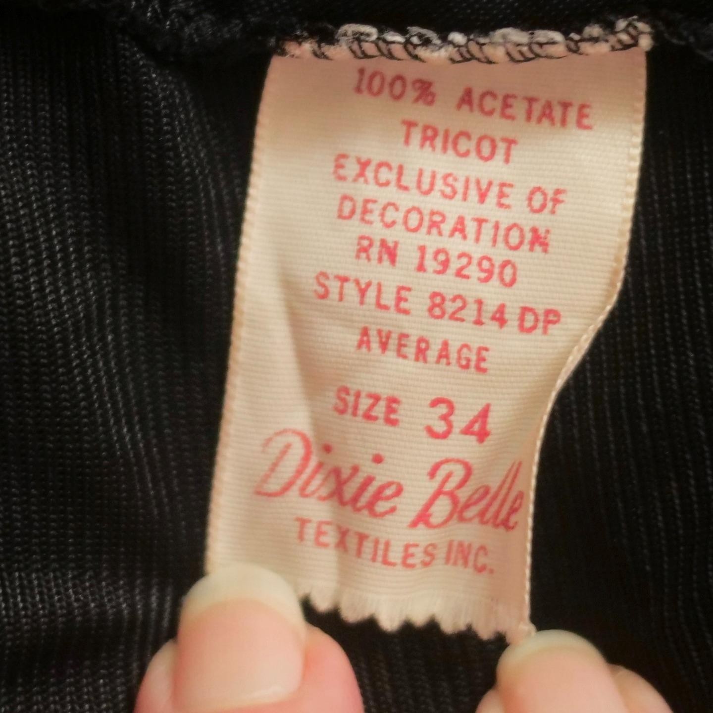 Vintage 60s DIXIE BELLE Black Acetate Tricot Full Slip Dress Floral LACE 34 S/M