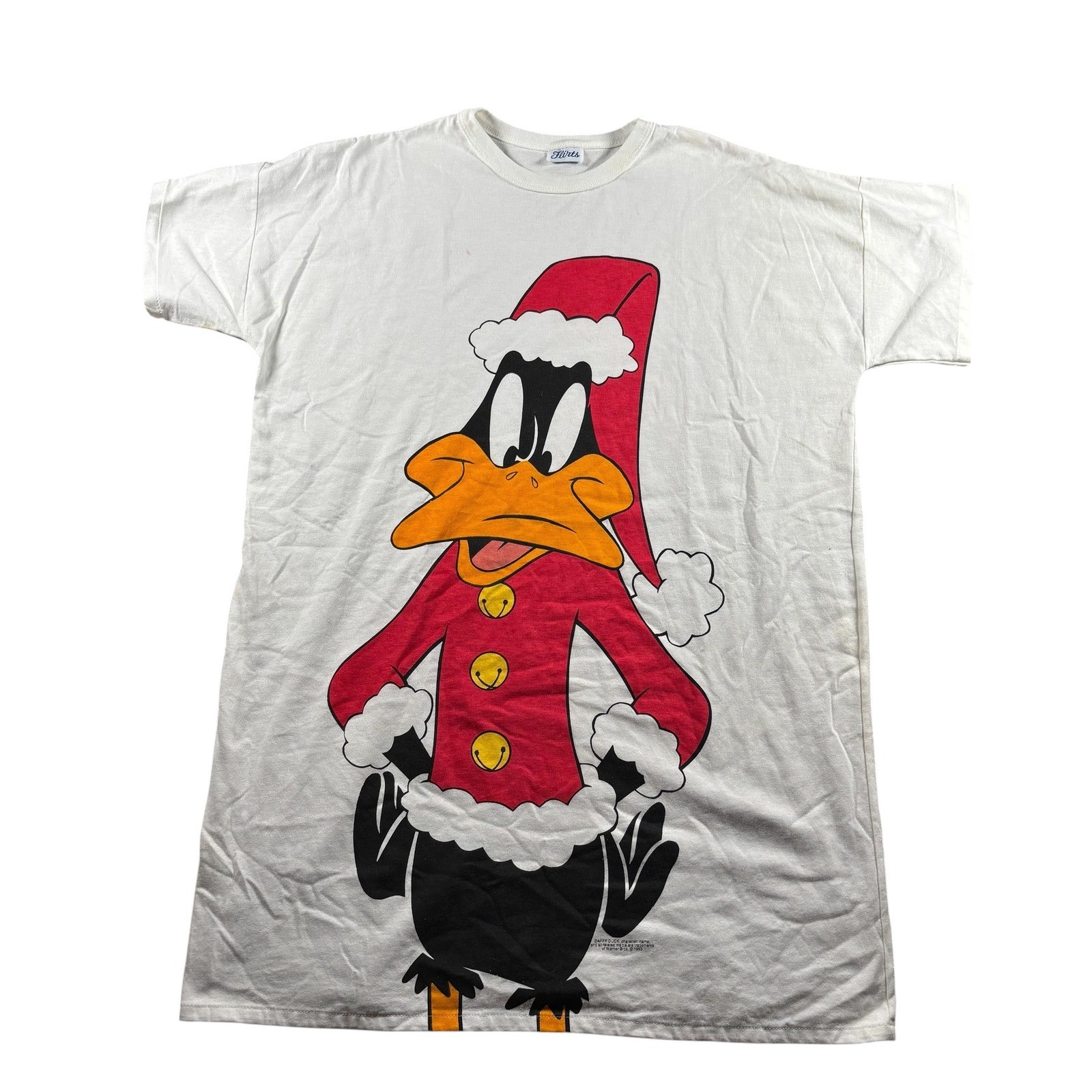 VTG 1993 Looney Tunes Daffy Duck Christmas Santa T-Shirt Dress White XL