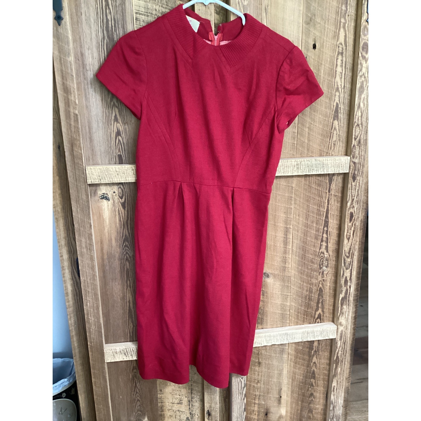 Carlye Vintage Red 2 Piece Sheath Dress and Cropped Jacket Set Ribbed Trim