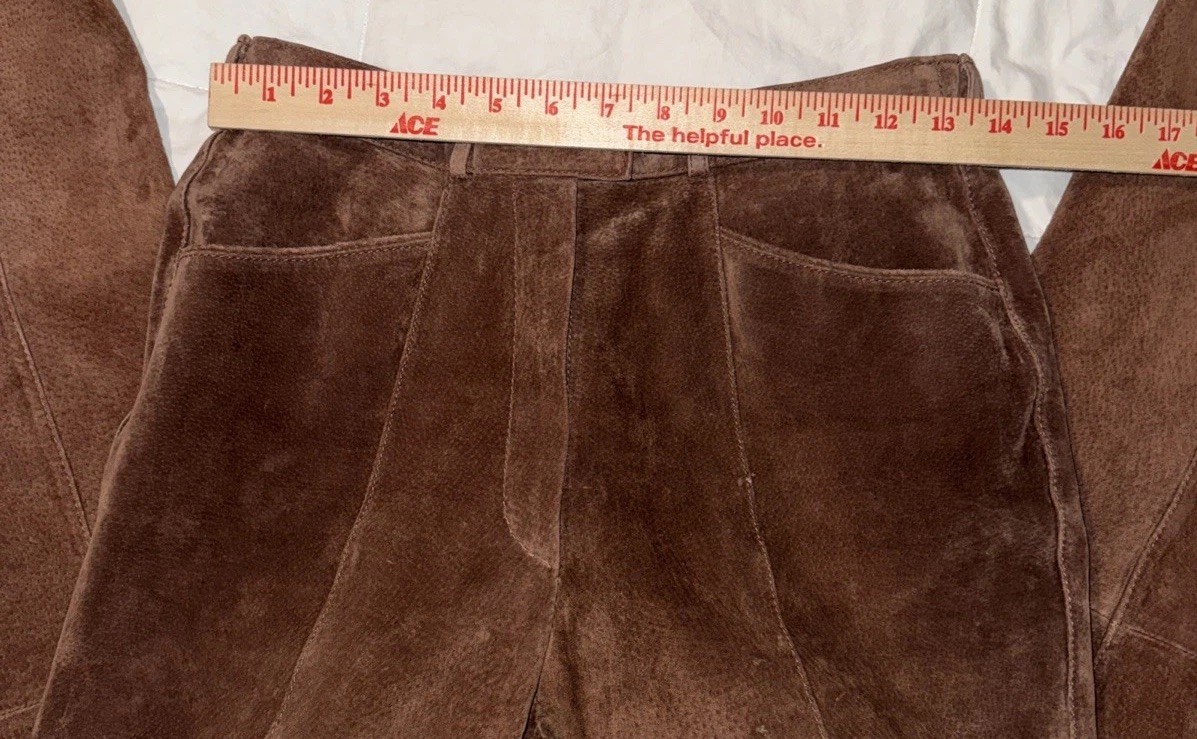VTG Suede Leather Pants Women’s Brown High Rise Straight Leg Rodeo Sz M 10 *READ