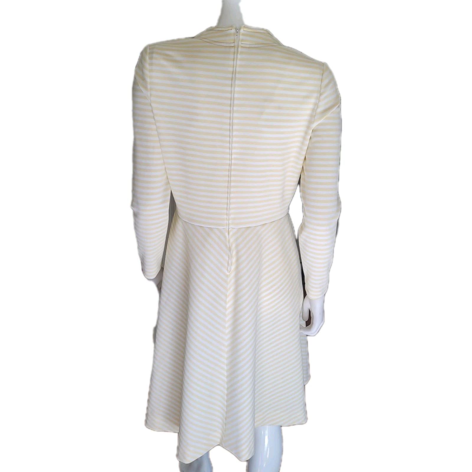 VTG Fit Flare Dress M Butter Yellow Ivory Stripe Pockets Stretch USA Retro Comfy