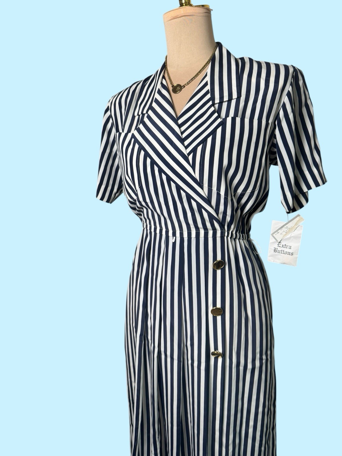 Vintage 80s | Leslie Faye Black White Nautical Striped Dress | Yacht Rock NWT