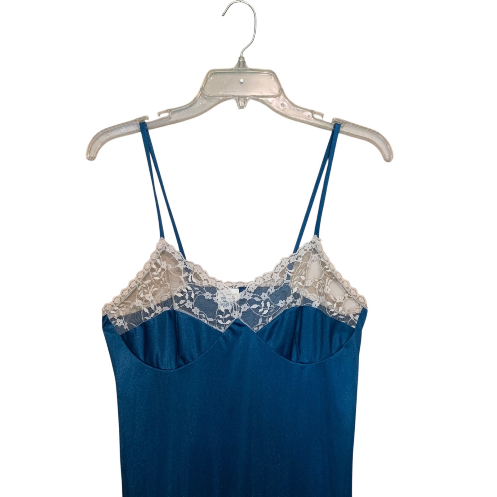 Vintage Stardust Long Teal Nightgown & Robe Set Lace Trim Modest 100% Nylon Sz M